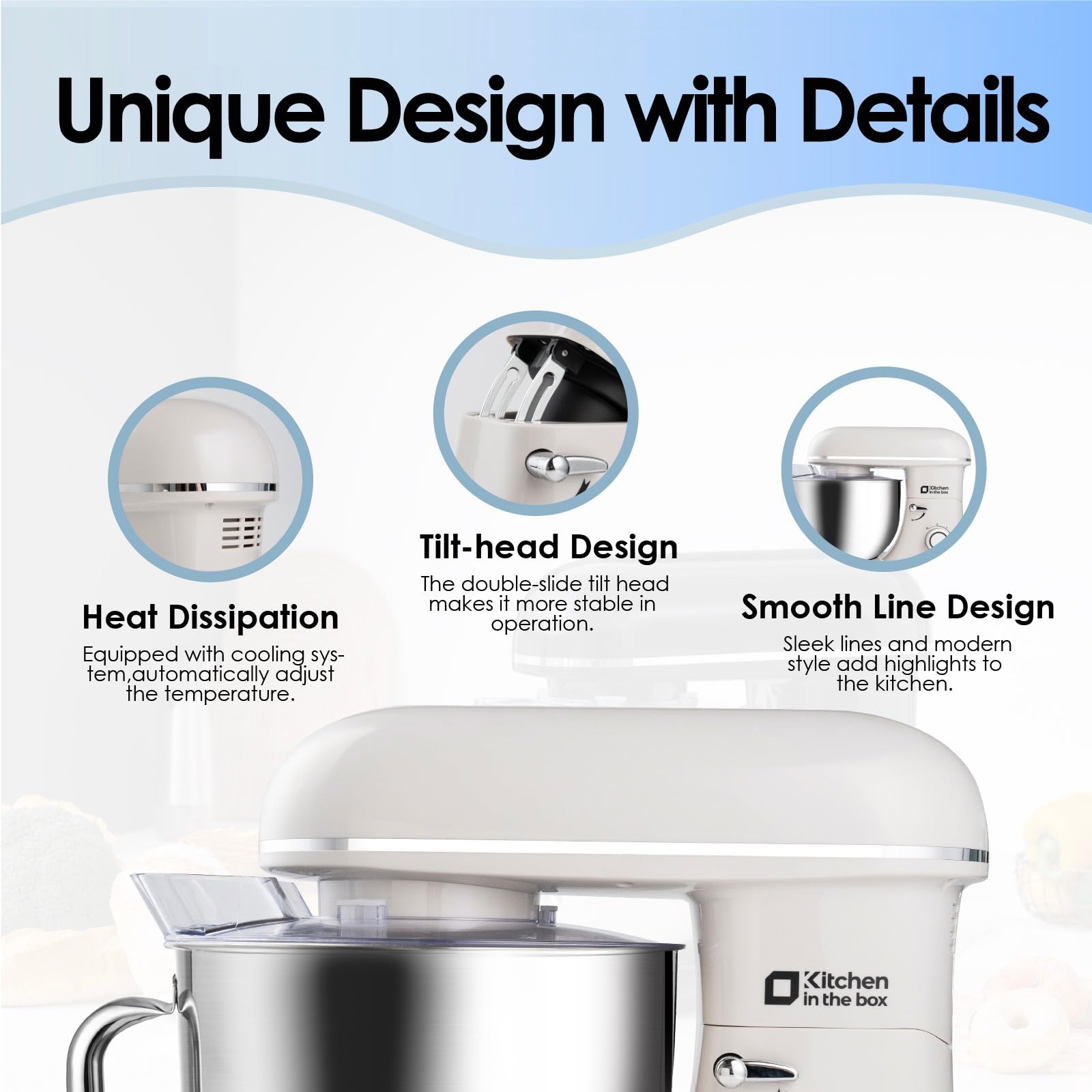 900W 8.5QT Stand Mixer - 6-Speed Electric Kitchen Mixer with Egg Whisk, Dough Hook & Flat Beater - Large Capacity Food Mixer for Baking, Cooking & Dough Kneading - Perfect for Home Bakers & Professional Chefs (Cream)