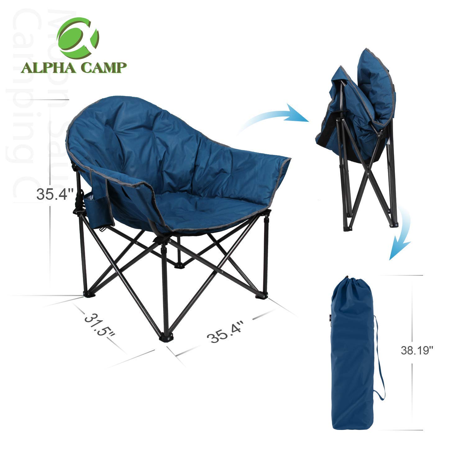 ALPHA CAMP Oversized Padded Moon Saucer Camping Chair - Portable Round Recliner with Cup Holder & Carry Bag for Outdoor, Beach, Picnic, and Backyard Relaxation