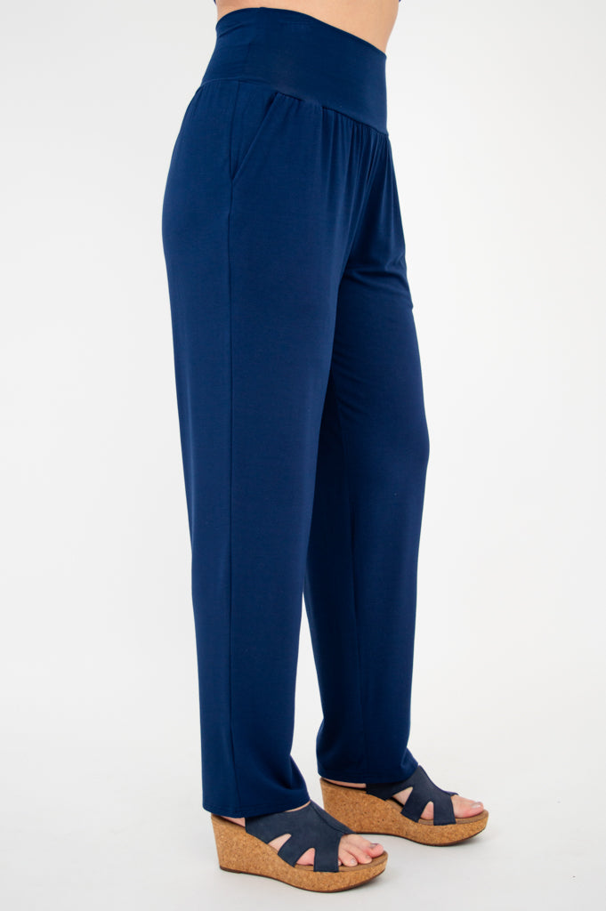 Clair Petite Women's Pants - Soft Bamboo Fabric, Comfortable Indigo Blue Casual Trousers for Work, Travel & Everyday Wear
