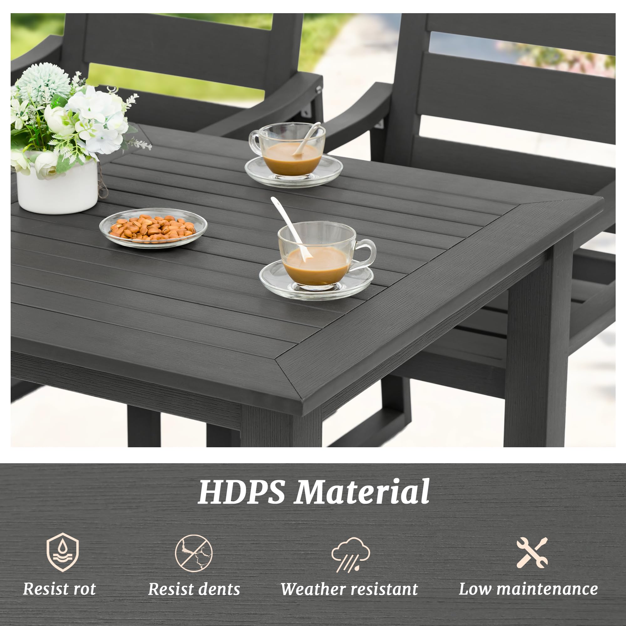 7-Piece Outdoor Dining Set - HDPS Patio Table and Chairs for 6 People, Weather-Resistant Garden Furniture for Deck, Poolside, Backyard - Dark Gray | Perfect for Outdoor Entertaining, BBQs, and Family Gatherings