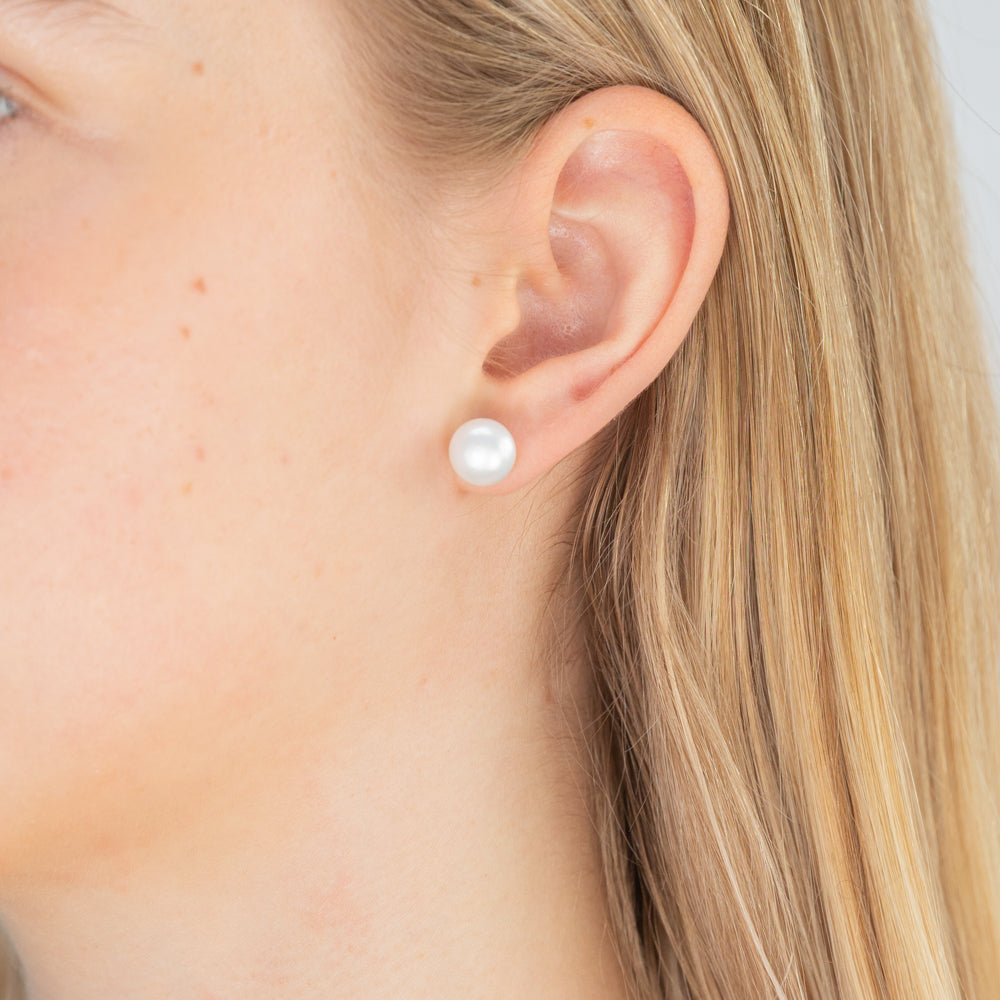 9ct Yellow Gold 9mm White Freshwater Pearl Stud Earrings for Women - Elegant Pearl Jewelry Gift for Wedding, Anniversary & Special Occasions