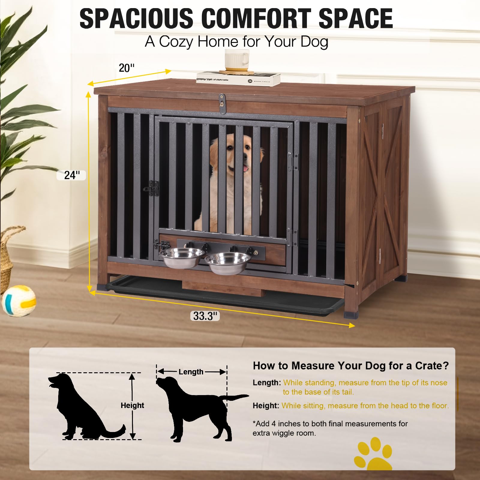 Aivituvin Heavy Duty Indoor Dog Crate Furniture - Portable Kennel for Small & Medium Dogs with Large Opening Roof | End Table & Dog House for Living Room, Bedroom & Office Use