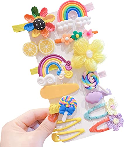 FAMEZA 10 Pcs Rainbow Pearl Hair Clips - Fashion Hair Accessories for Women & Girls, Sweet Hair Clips for Styling, Cute Hairpins for School, Party & Daily Use (Includes 14-Piece Plush Flower Set)