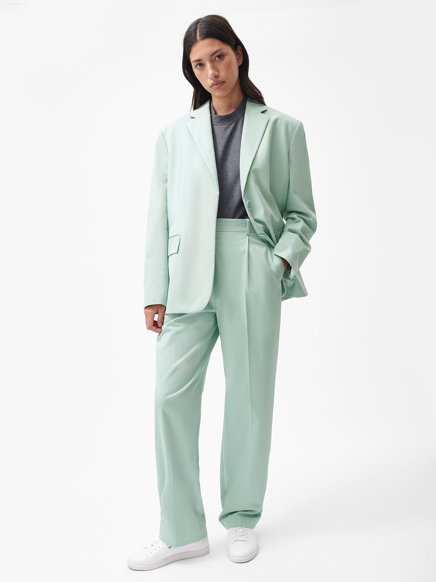 Organic Cotton Women's Tailored Trousers - Eco-Friendly Eucalyptus Blue | Comfortable Work Pants for Office & Business Casual Wear