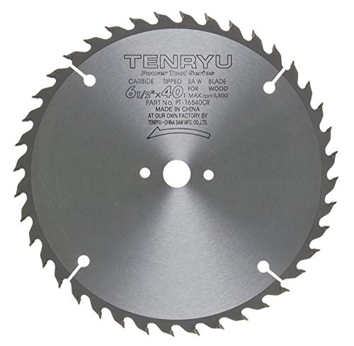 Tenryu PT-16540CR 6-1/2 Inch Carbide Tipped Circular Saw Blade - 40 Tooth ATB Grind with Bevel Arbor & 0.063 Kerf - Perfect for Woodworking, Plywood Cutting, and DIY Projects