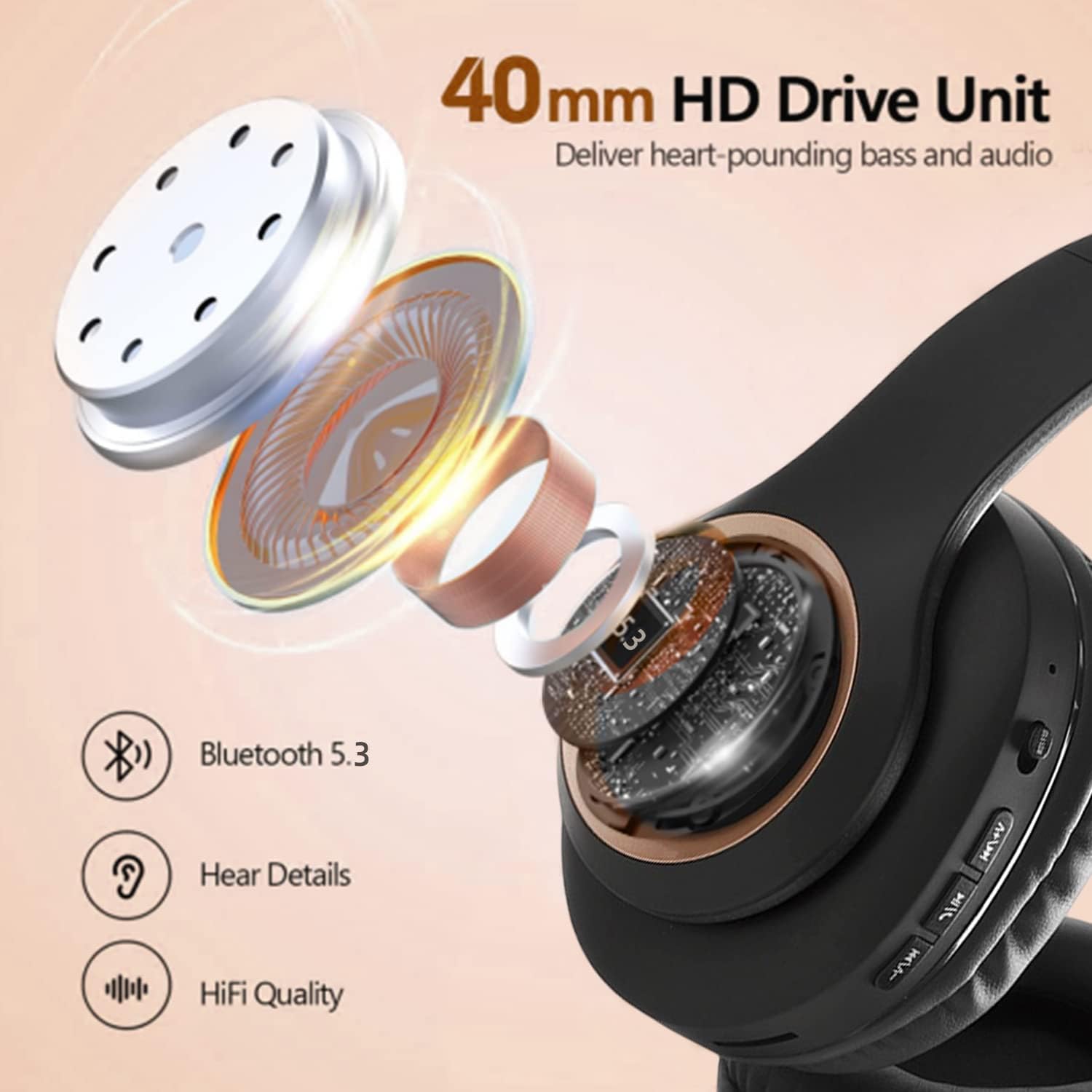 Wireless Bluetooth Over-Ear Headphones with Built-in Mic, Foldable Stereo Headset with Micro SD/TF & FM, Lightweight & Soft Earmuffs for Long Wear - Perfect for Travel, Workouts & Office Use (Black)