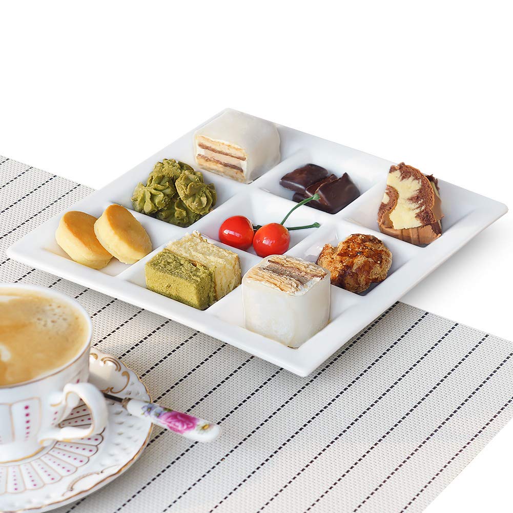 **Premium Ceramic Divided Plates - 4 Compartment Rectangular Serving Dishes for Dinner, Salad, Snacks & Sauces | Elegant Quadrant Shaped Pigment Tray for Home, Restaurant & Party Use**