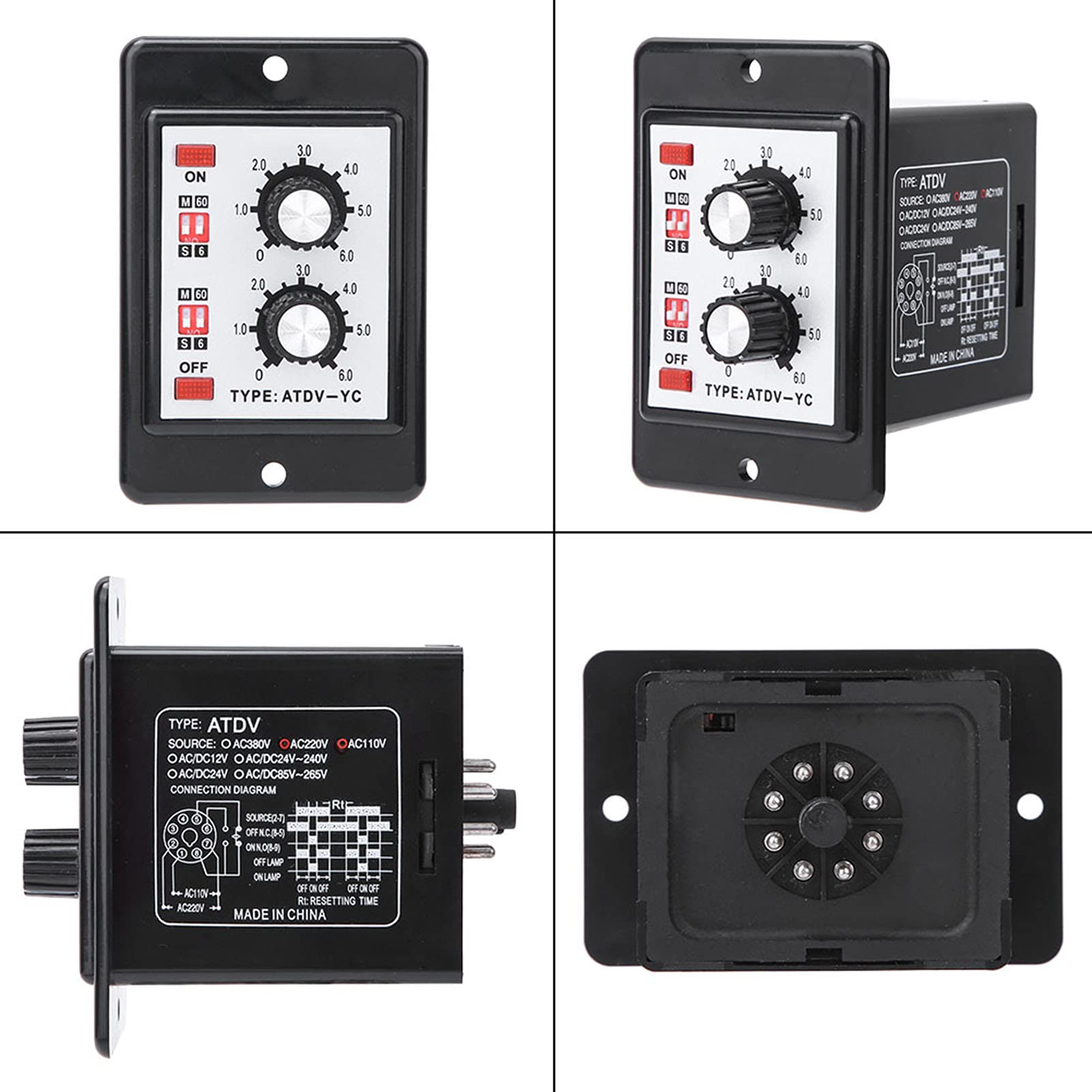 Eujgoov On Off Twin Timer Relay Knob Control - Adjustable Time Switch for Short Period, Repeat Cycle & Intermittent Timing (DC12V) - Perfect for Lighting Control, Irrigation Systems & Industrial Automation (ATDV-YC 6S-60M)