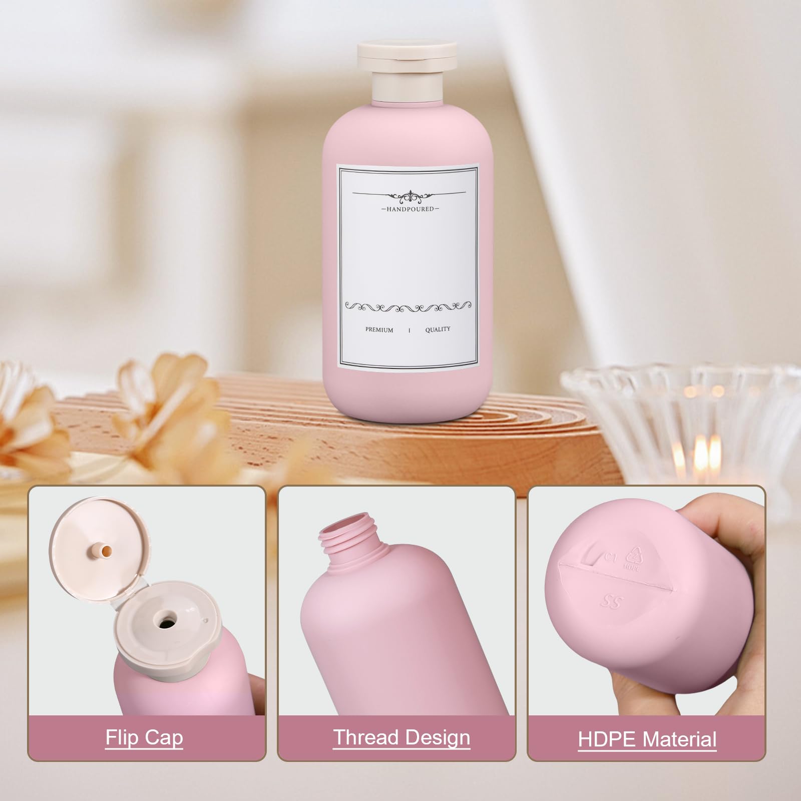 6.8oz Travel Bottles for Toiletries - Leak Proof Empty Plastic Squeeze Bottles with Flip Top Cap, TSA Approved Lotion Containers for Shampoo, Conditioner & Cosmetics (3 Pack, Pink) - Perfect for Air Travel, Gym & Vacation Essentials