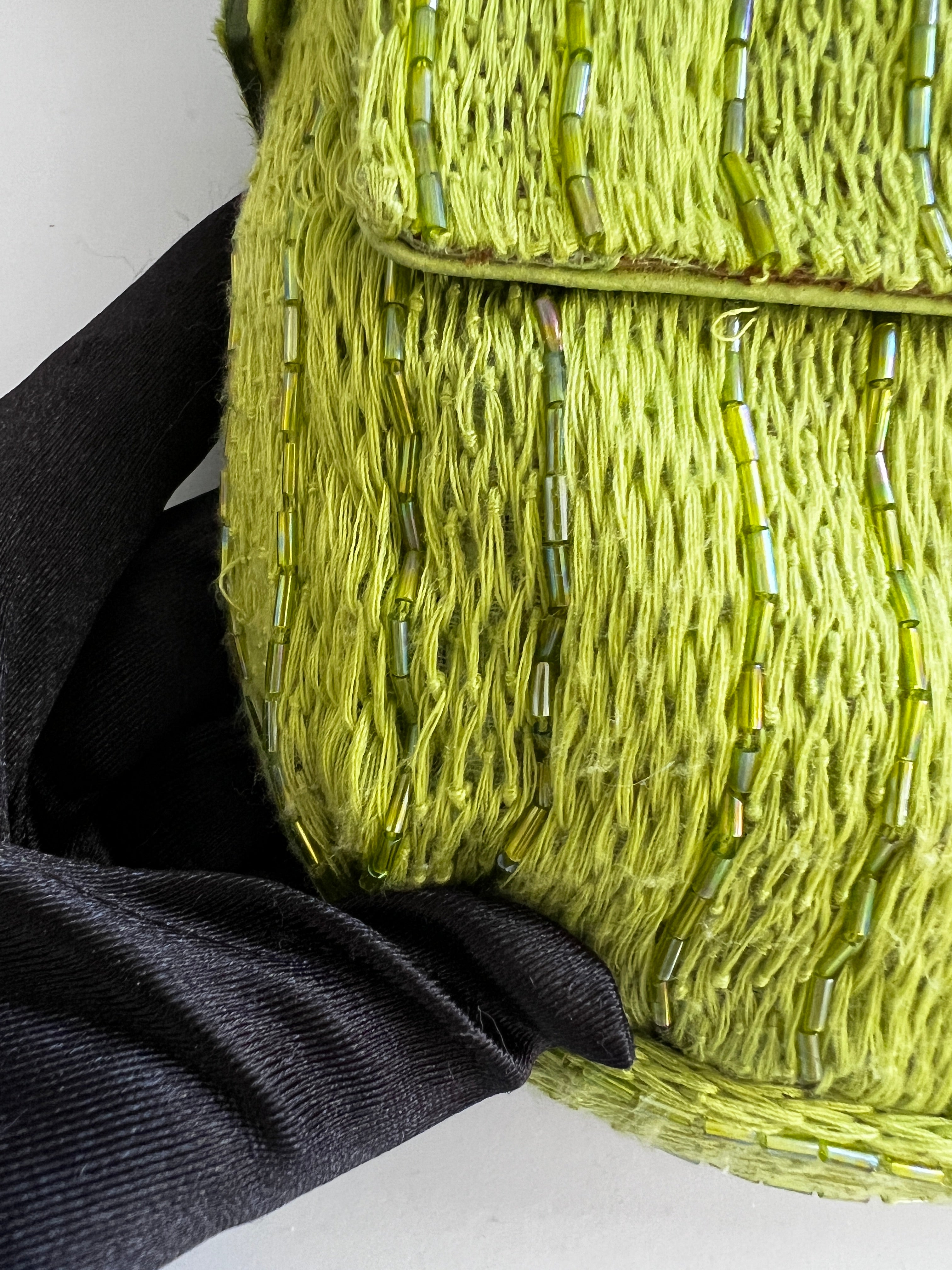 Vintage Fendi Green Beaded Baguette Bag - Luxury Designer Crossbody Purse for Women | Perfect for Evening Parties, Weddings & Special Occasions