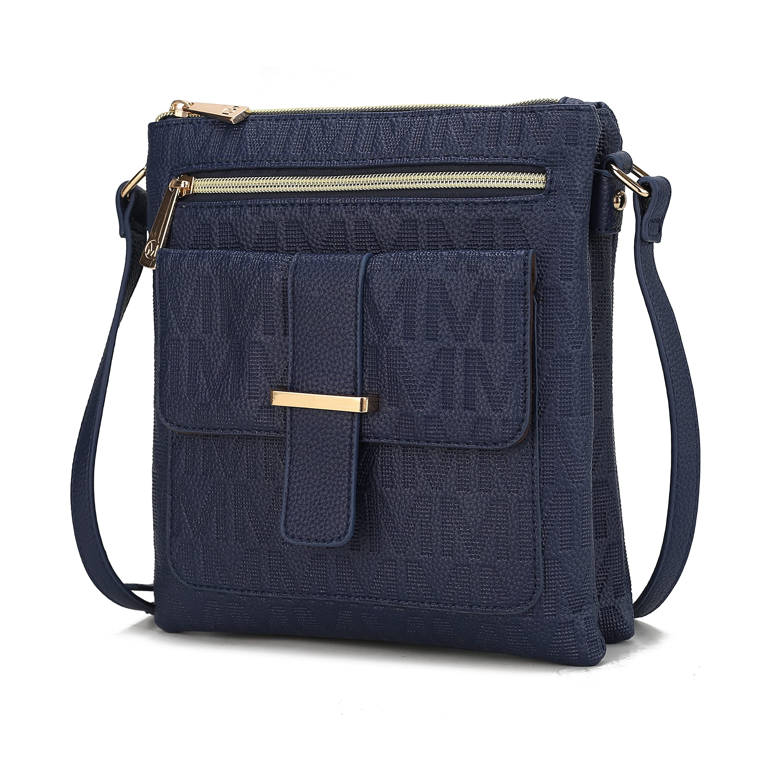 MKF Women's Crossbody Bag - PU Leather Messenger Purse with Triple Compartments & Adjustable Shoulder Strap - Perfect for Work, Travel, and Everyday Use
