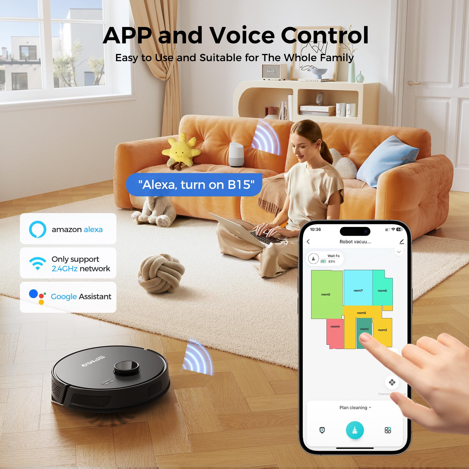 BPMIO Self-Emptying Robot Vacuum & Mop - 5000Pa, WiFi/Alexa - Perfect for Pet Hair & Carpets