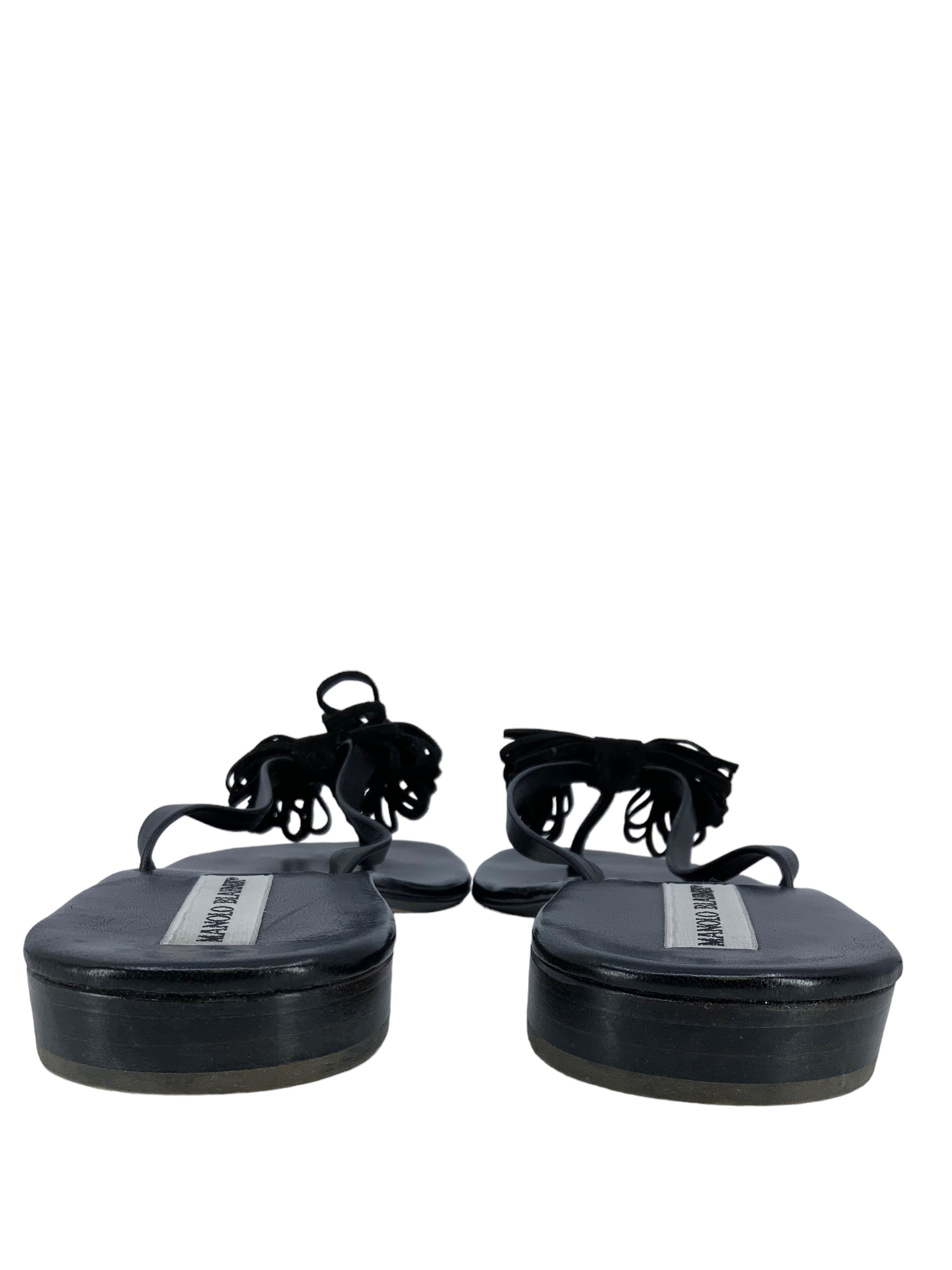 Manolo Blahnik Women's Suede Tassel Thong Sandals - Size 11 | Comfortable Summer Slide Sandals for Beach, Vacation & Casual Outings
