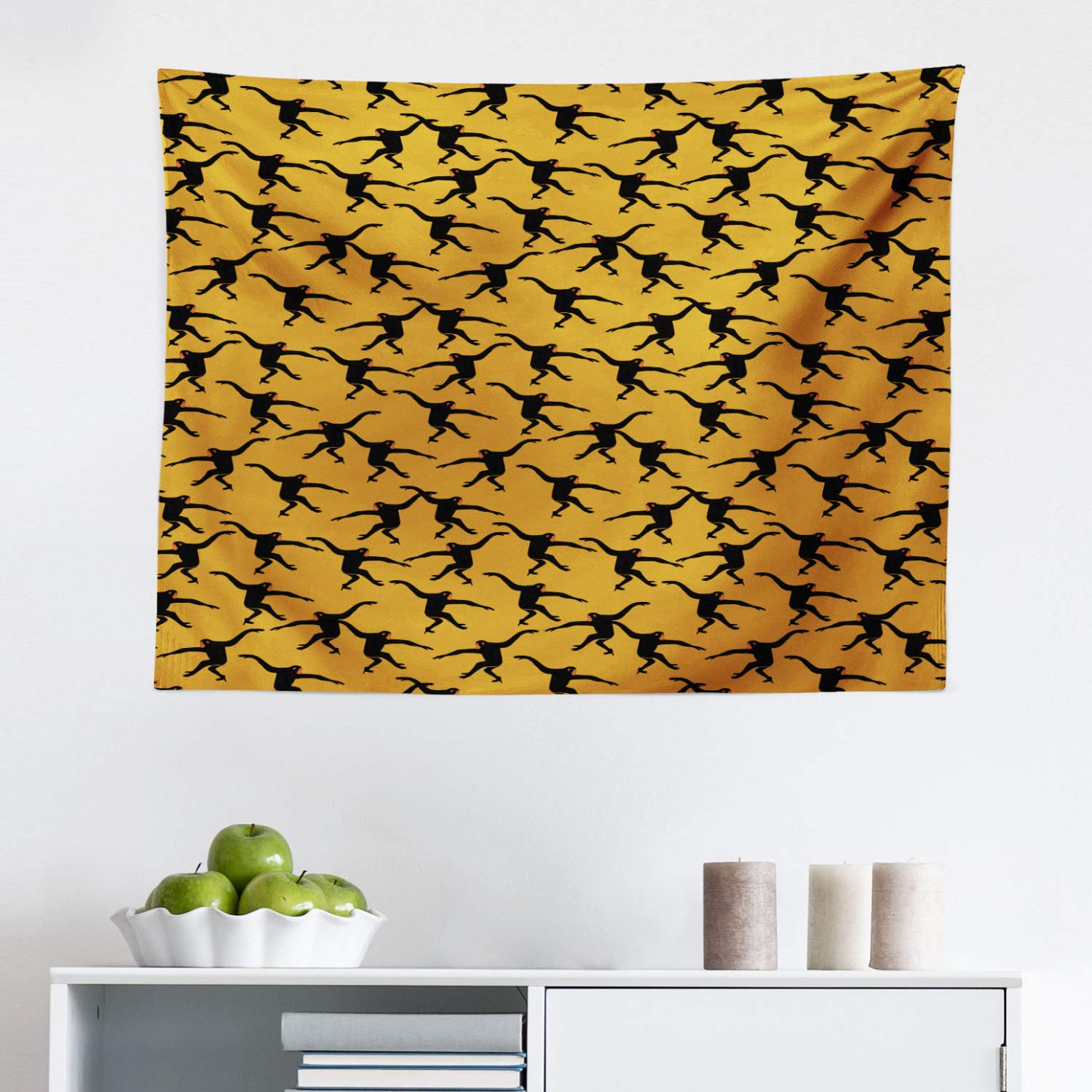 Ambesonne Gorilla Tapestry Wall Art - Repeating Jumping Monkey Silhouette Pattern, Orange & Grey Fabric Wall Hanging Decor for Bedroom, Living Room, Dorm (28