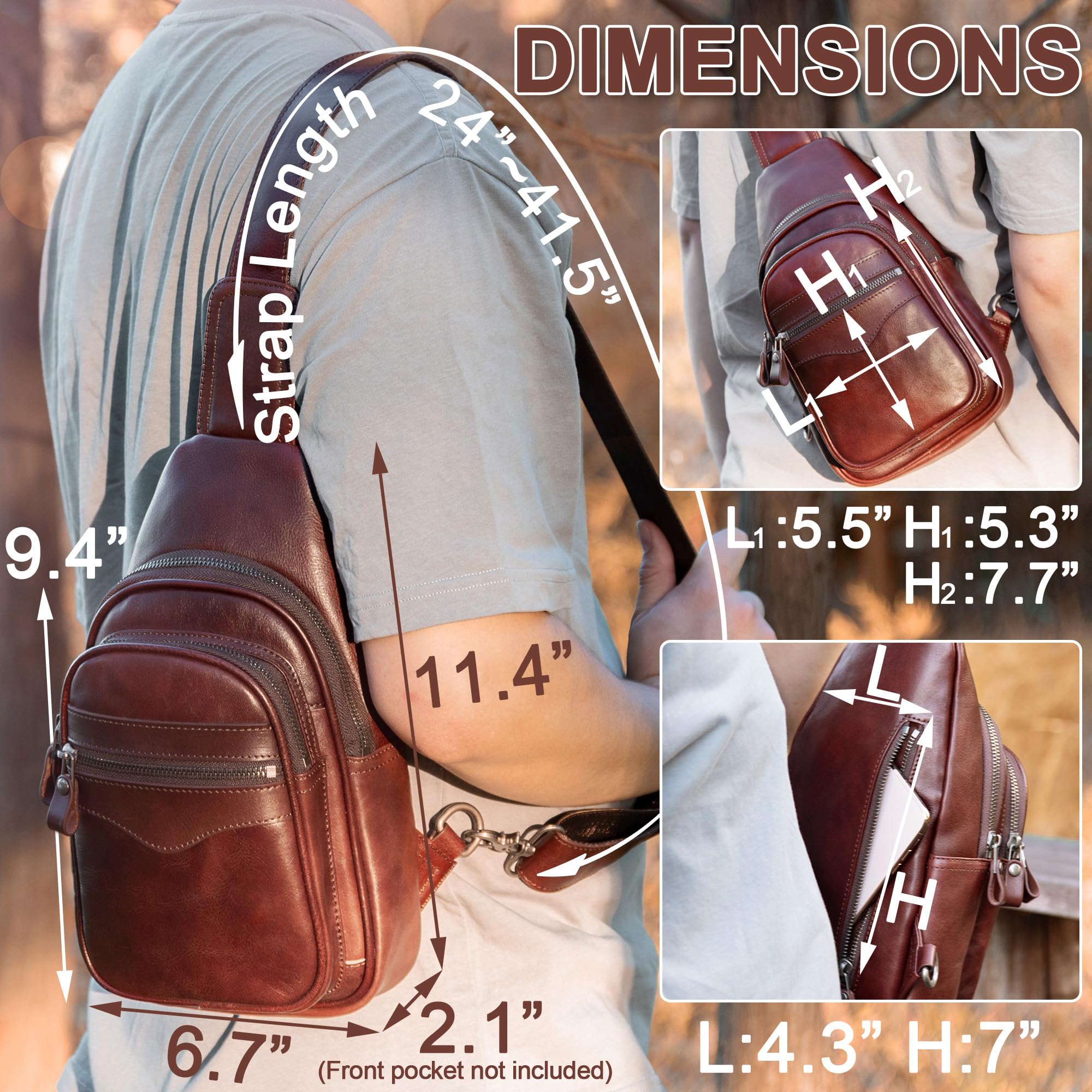 Premium Genuine Leather Sling Bag for Men & Women - Adjustable Crossbody Shoulder Bag, Chest Purse, Casual Daypack - Perfect for Travel, Work, and Everyday Use