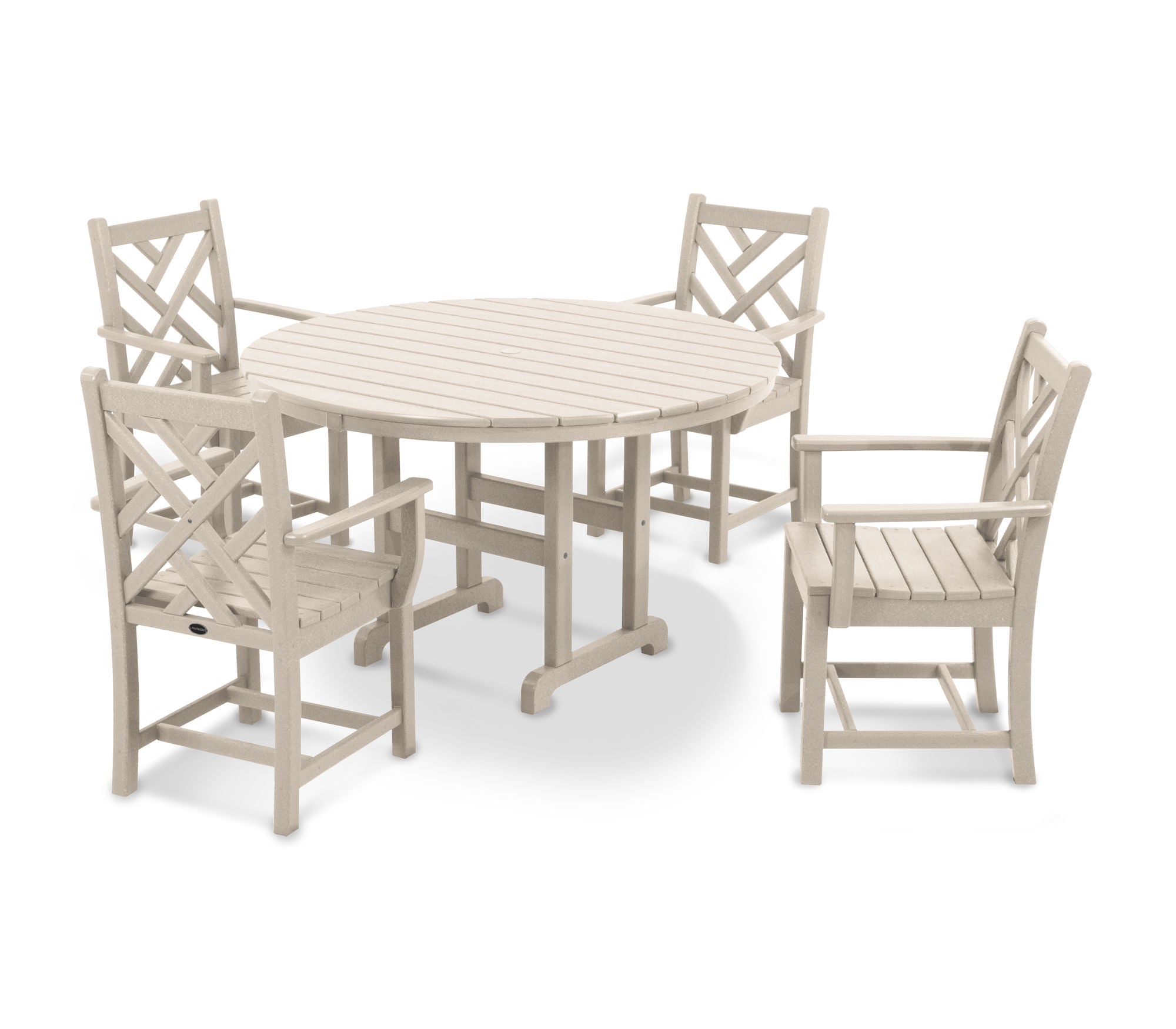 POLYWOOD Chippendale 5-Piece Outdoor Dining Set with Round Arm Chairs - Patio, Garden, Poolside Furniture for All-Weather Use