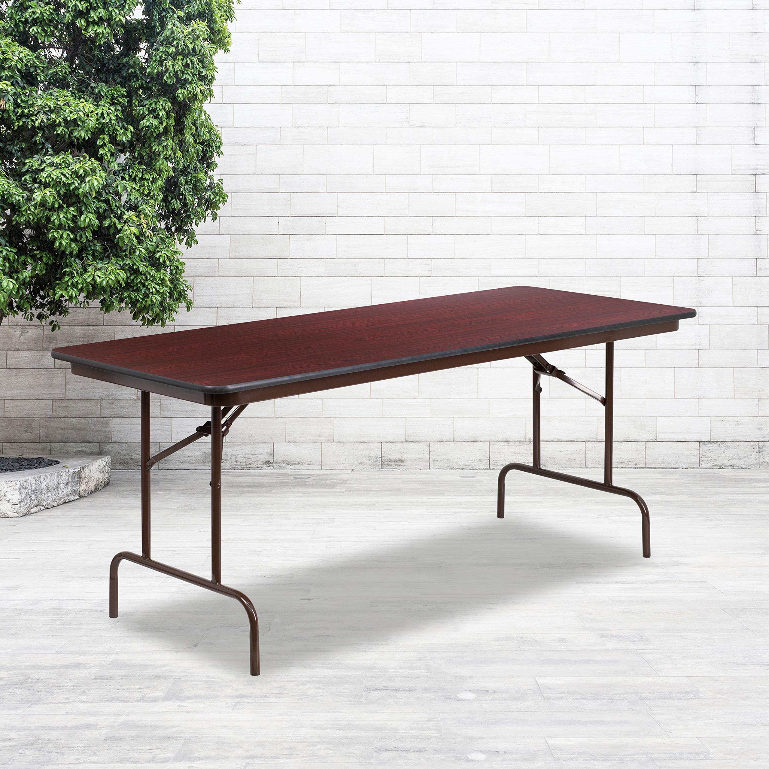 6-Foot High Pressure Mahogany Laminate Folding Banquet Table - Heavy Duty Catering & Event Table for Weddings, Parties, and Outdoor Gatherings