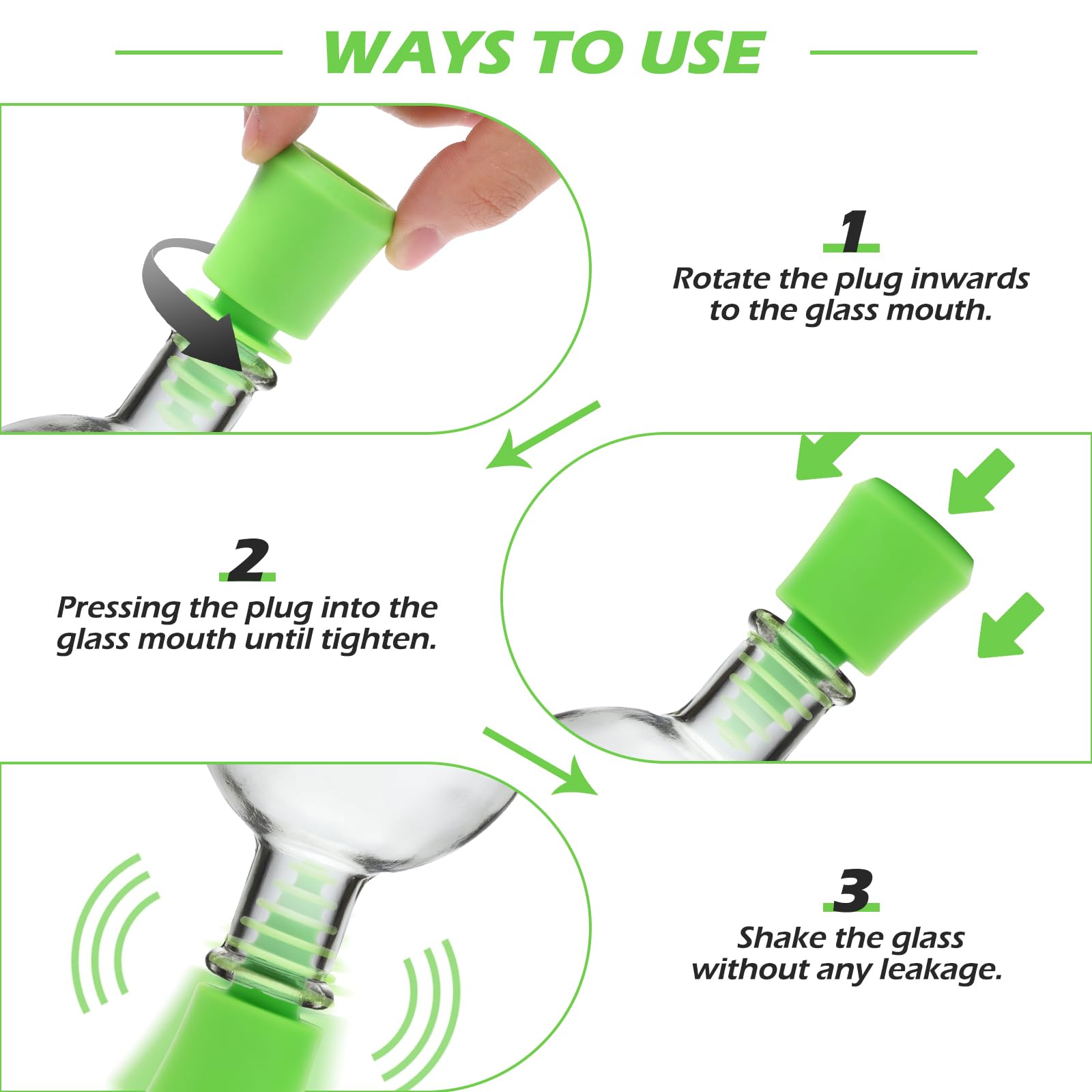 Silicone Cleaning Plugs & Brushes Set for Glass Pipes - 3 Stoppers & 8 Brushes (Green) - Perfect for Cleaning & Storing Water Pipes