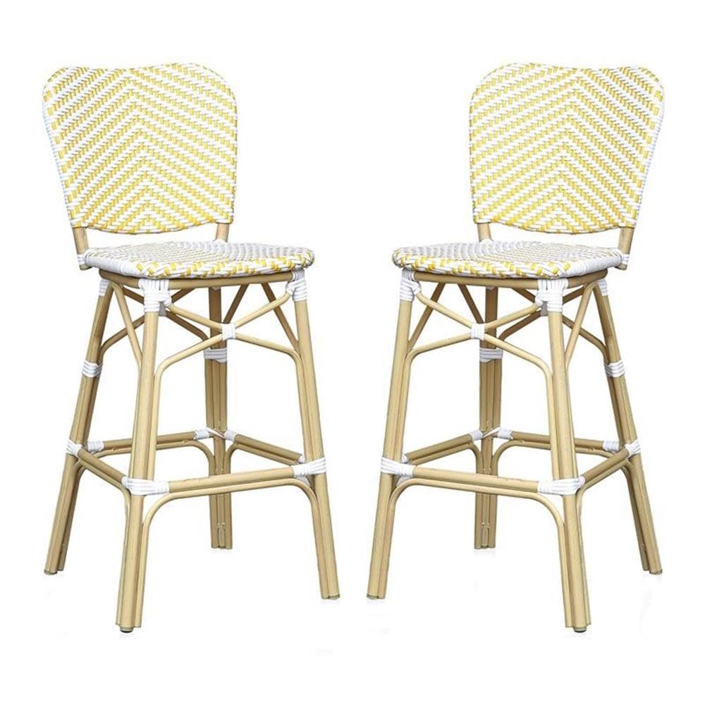 Furniture of America Adino Aluminum Patio Bar Chairs (Set of 2) - Yellow Outdoor Dining Chairs for Backyard, Poolside & Garden Seating