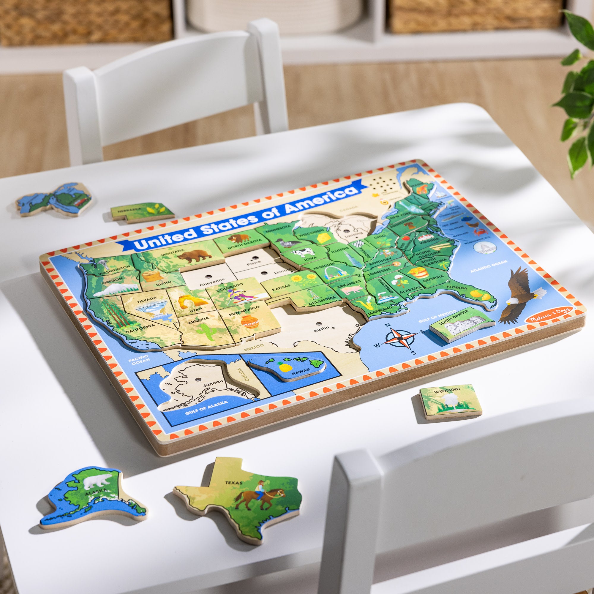 40-Piece USA Sound Puzzle - Educational Wooden Puzzle for Kids, Toddlers & Preschoolers - Perfect for Learning, Playtime & Sensory Development