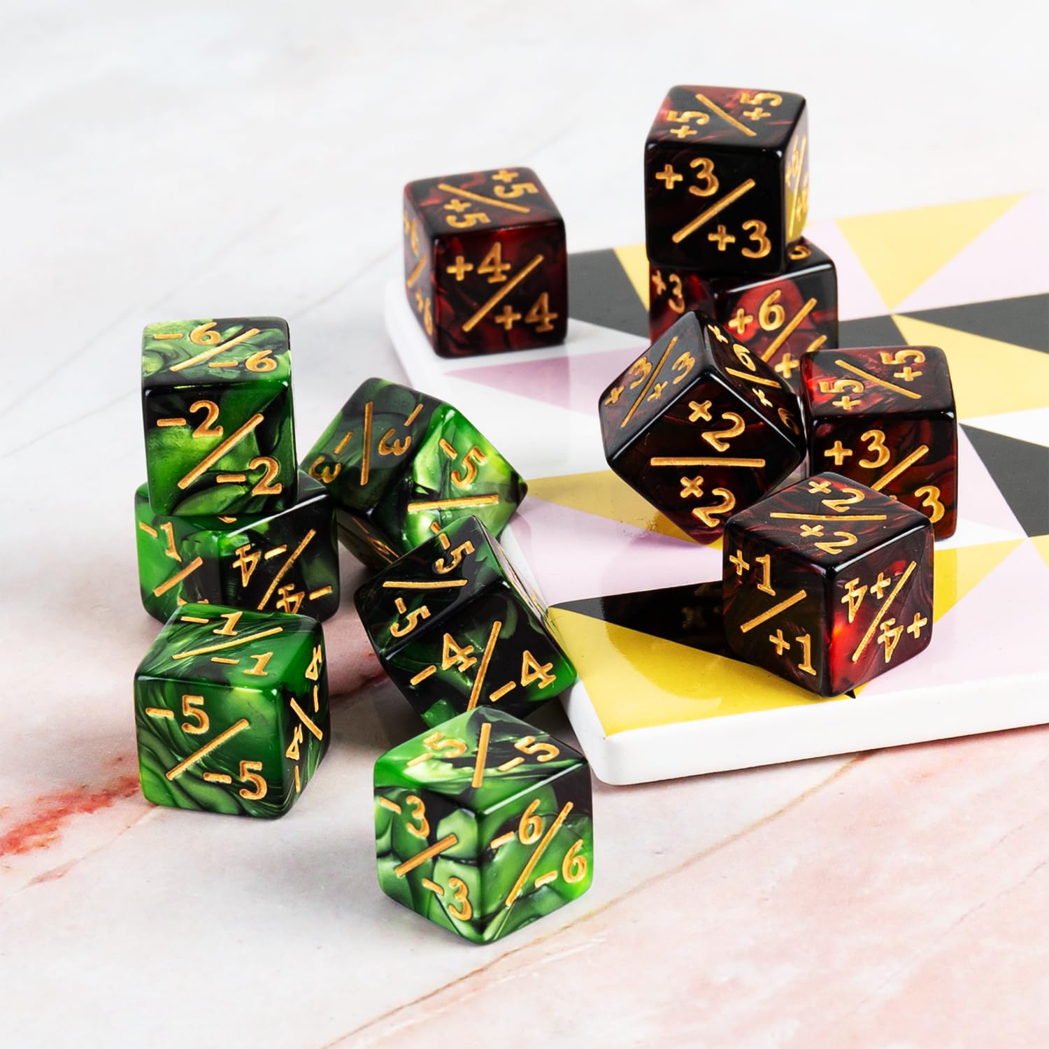 24-Piece MTG Dice Counter Set for Magic The Gathering - +1/+1 Counters, Loyalty & Life Tokens - Premium Gaming Accessories (Ruby Red & Emerald Green) - Perfect for Card Games, Tournaments & Collectors