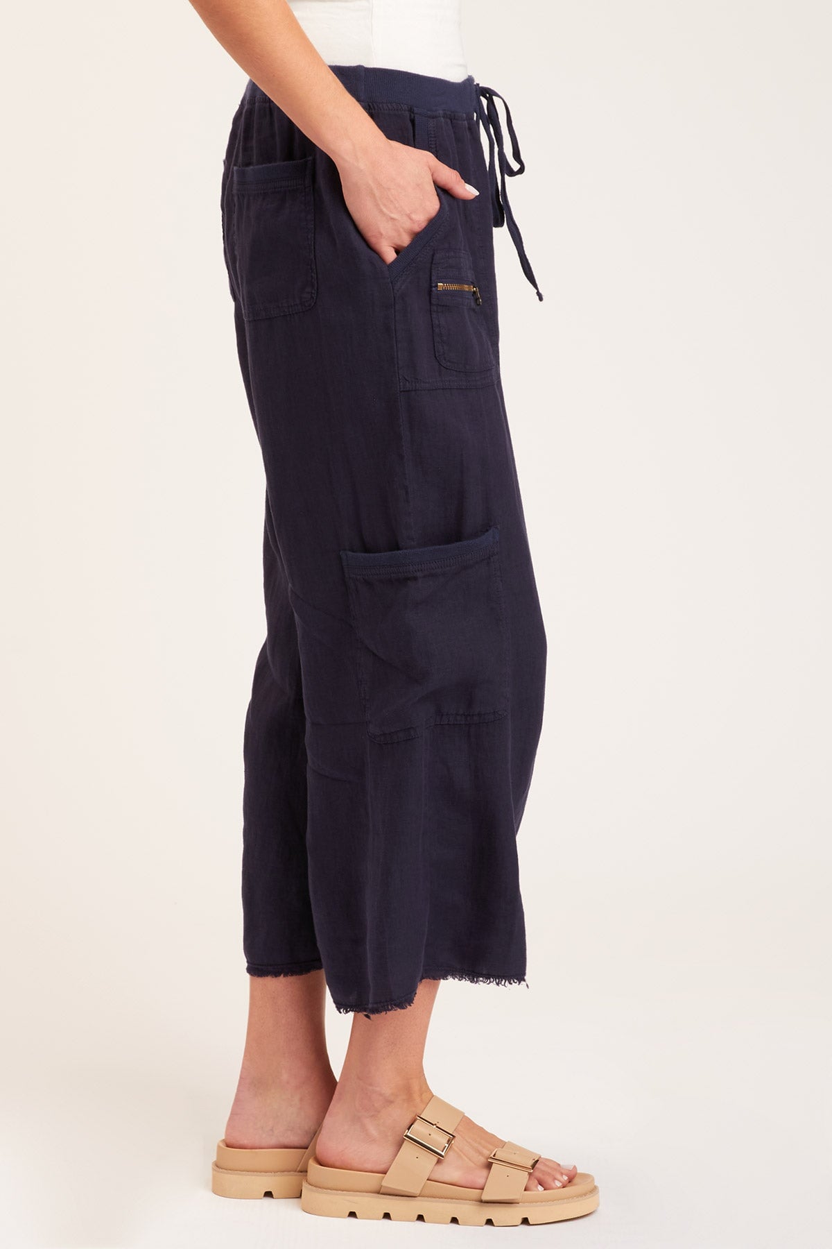 Staccia Gaucho Pants for Women - Navy Blue High Waisted Wide Leg Trousers | Comfortable & Stylish for Casual Wear, Office, and Travel