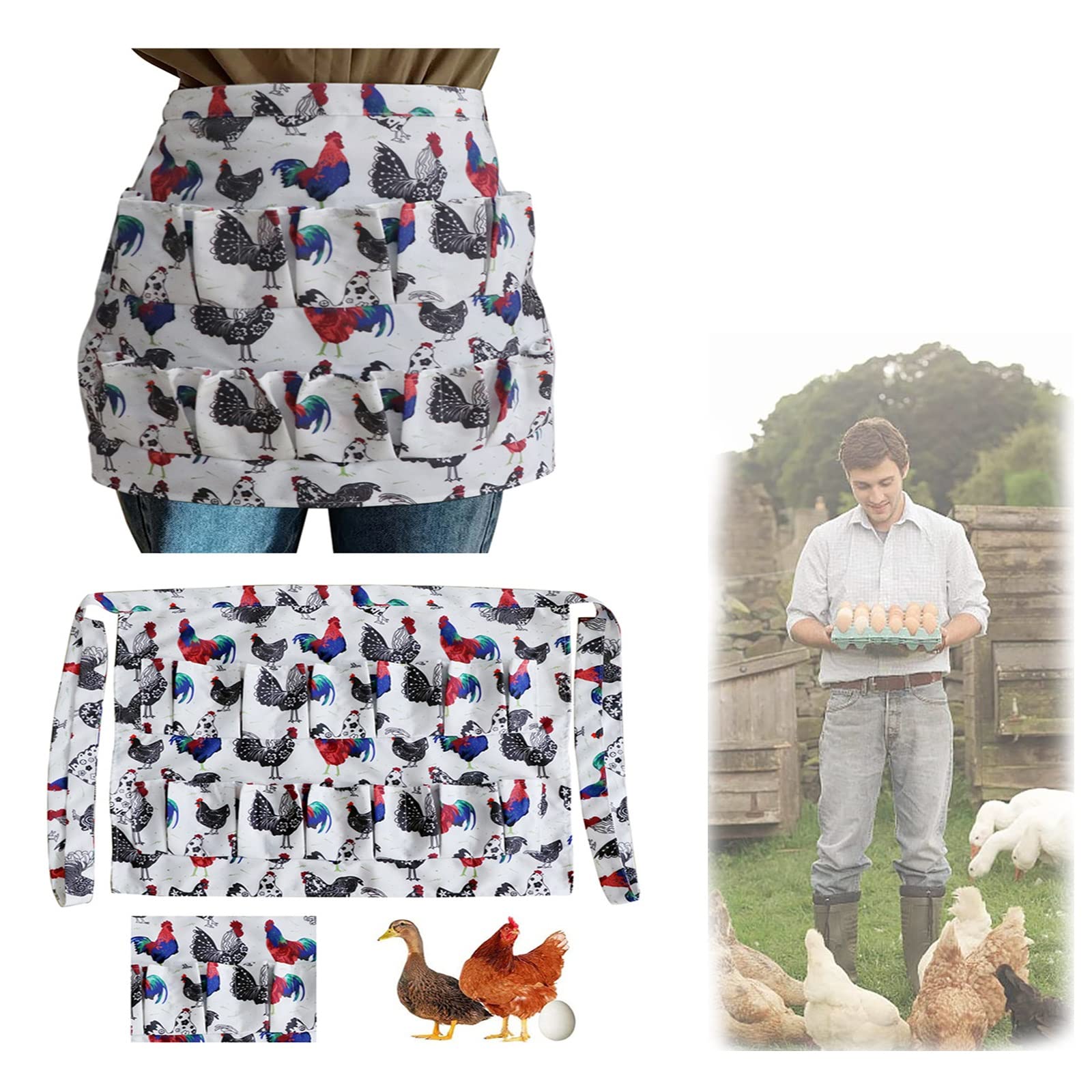 Premium Chicken Egg Gathering Apron - Durable Farm Apron with Pockets for Collecting Eggs (Multicolor, Size L) - Perfect for Farmers, Homesteaders & Backyard Chicken Keepers