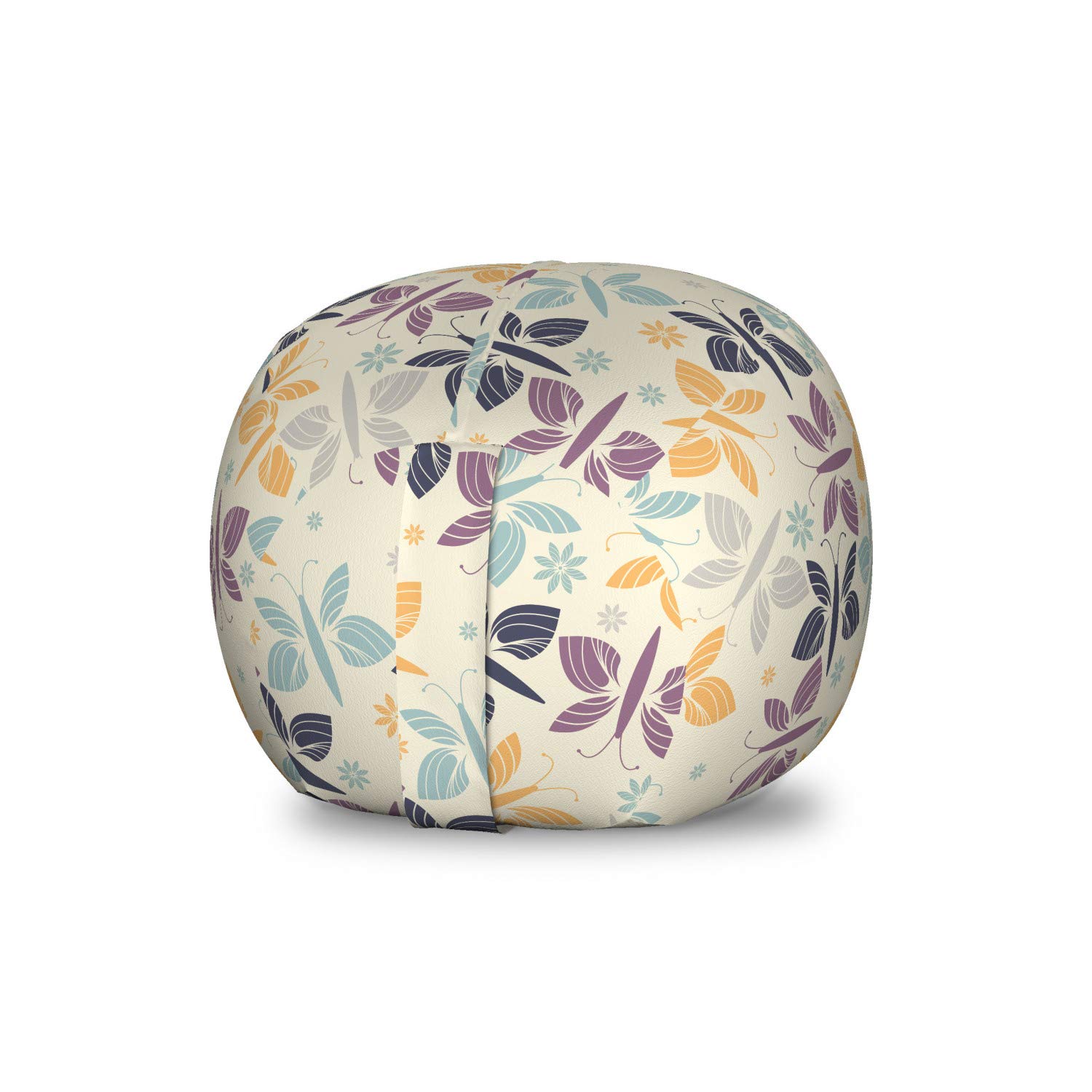 Ambesonne Pastel Butterfly Storage Bag Chair - Small Multicolor Toy Organizer with Washable Fabric, Floral & Butterfly Silhouette Design - Perfect for Kids' Room, Nursery, or Playroom Storage