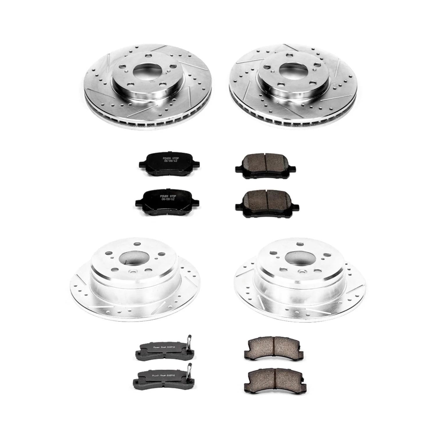 Power Stop K2713 Z23 Carbon Fiber Brake Pads & Drilled/Slotted Rotors Kit - Front & Rear Brake Upgrade for High-Performance Cars, Trucks & SUVs | Perfect for Racing, Towing & Daily Driving