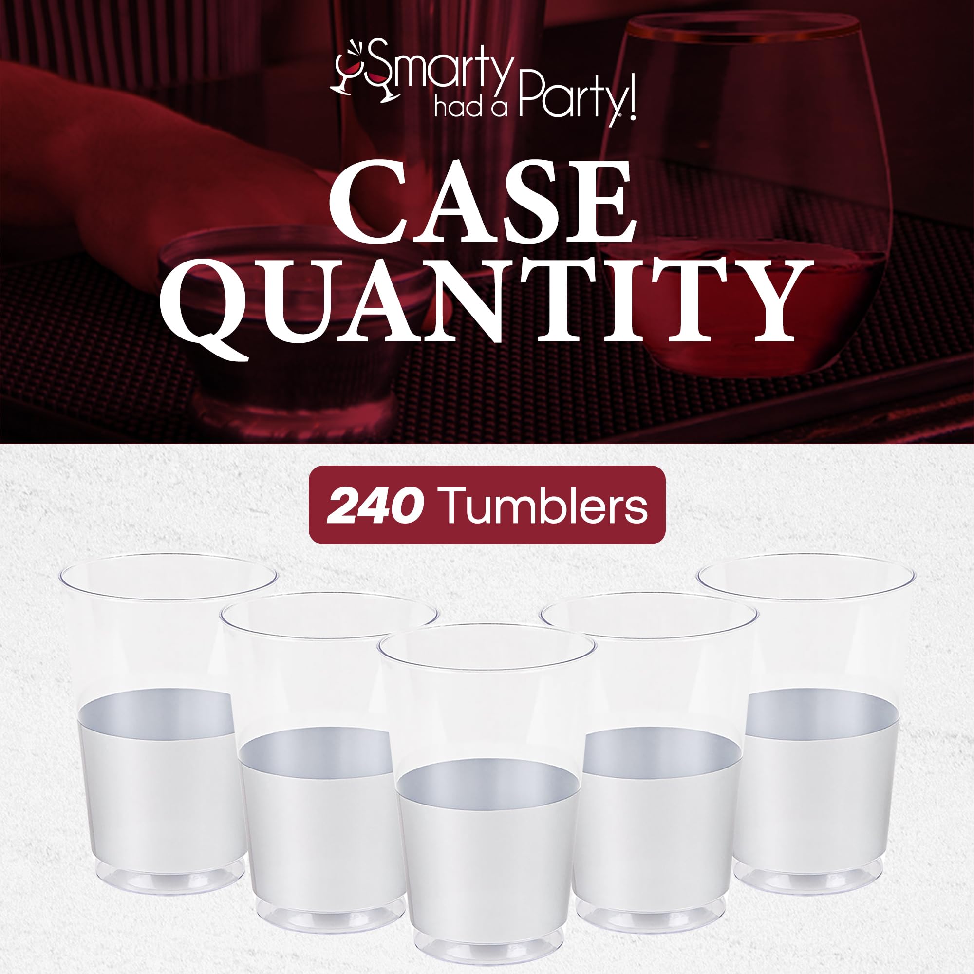 Smarty Had A Party 12 oz Clear Disposable Plastic Cups with Silver Bottom – 240 Pack Tumbler Cups for Cocktails, Iced Coffee, Party Drinks & Beverages – Perfect for Weddings, BBQs, Office Events & Home Entertaining