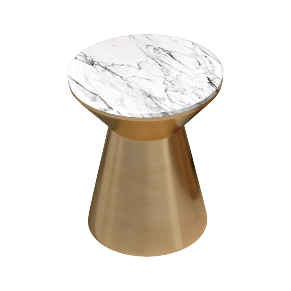 Marble Side Table - Round Coffee Table for Living Room, Durable & Scratch-Resistant - White