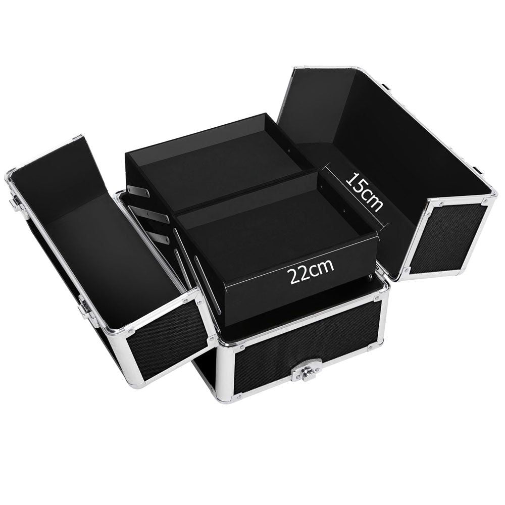 Embellir Professional Makeup Case with Wheels - Large Cosmetic Organizer for Travel & Salon - Black Beauty Trolley for Makeup Artists & Stylists