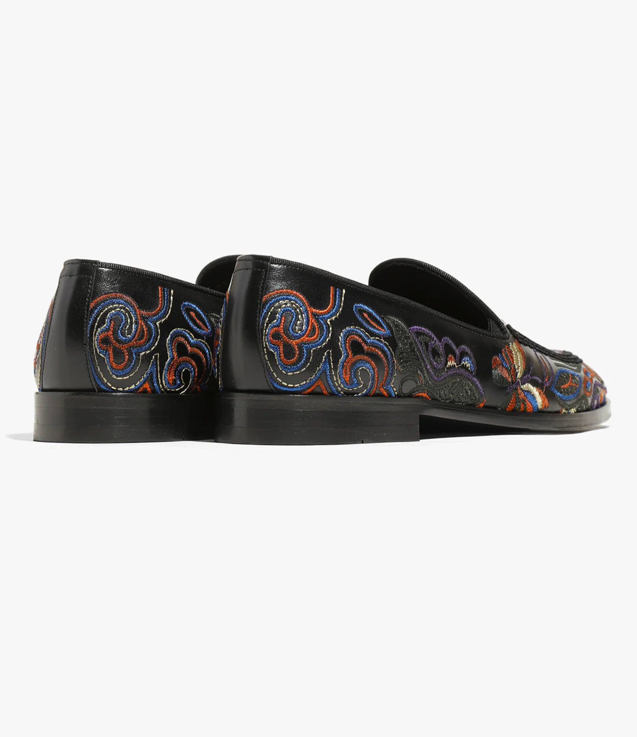 Black Leather Papillon Embroidered Slip On Shoes - Comfortable & Stylish Loafers for Women, Perfect for Casual Outings & Office Wear