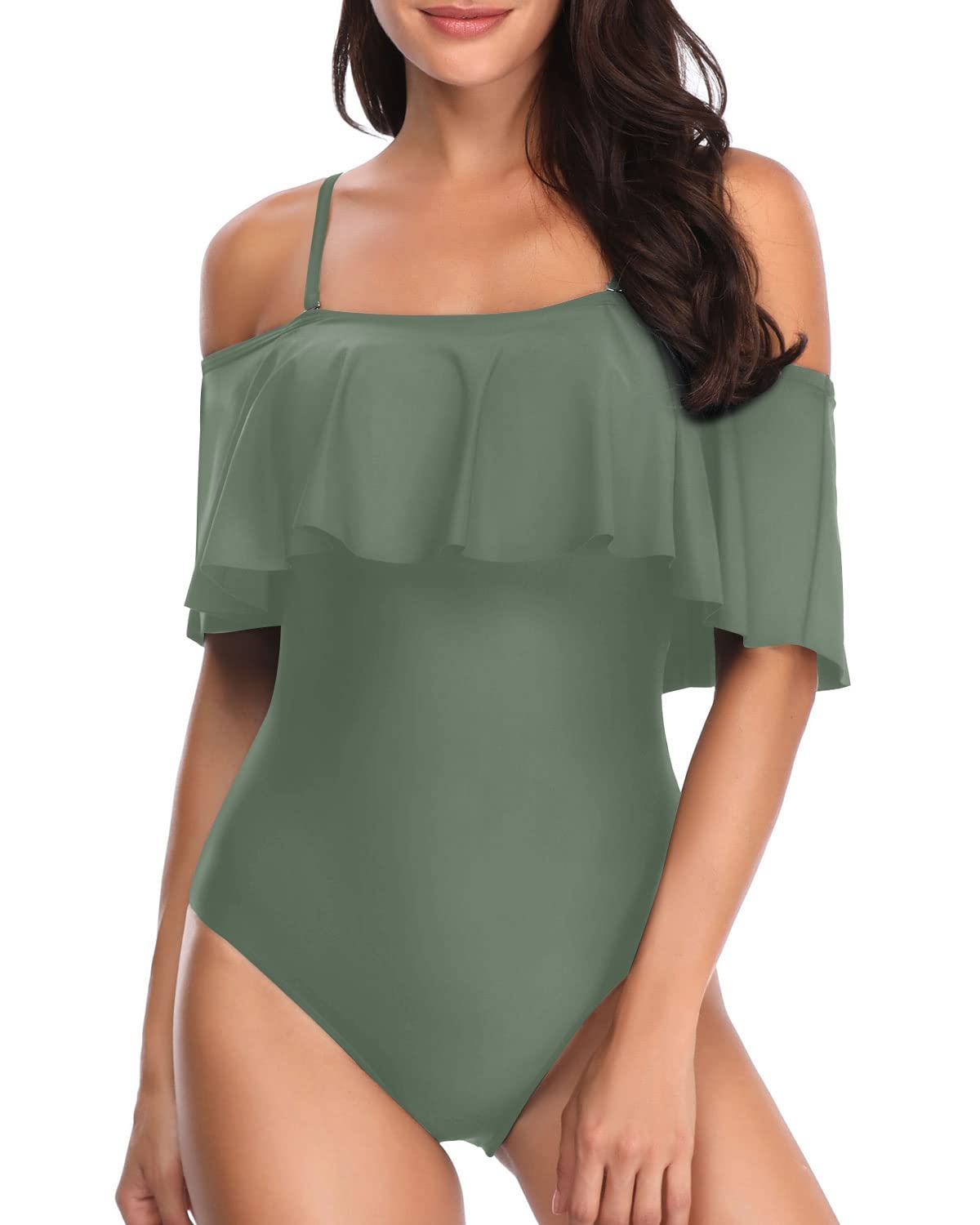 Vintage Off Shoulder Ruffled One Piece Swimsuit for Women - Retro Floral Bathing Suit for Beach, Pool, and Summer Vacations