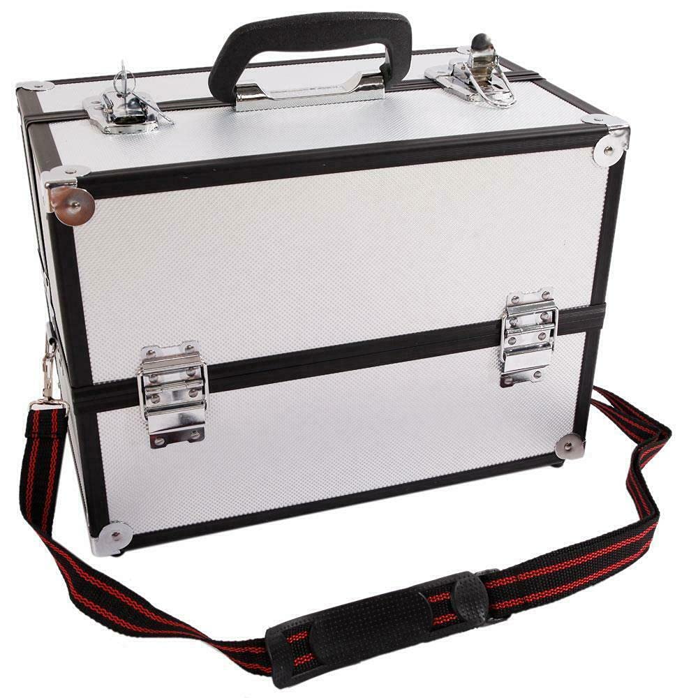 VeahUS 14 Inch Aluminum Makeup Train Case - Professional Cosmetic Organizer with Jewelry Storage | Travel Cosmetic Case for Makeup Artists, Salon & Bathroom Organization (Silver) | Perfect for Travel, Home Vanity & Professional Makeup Display