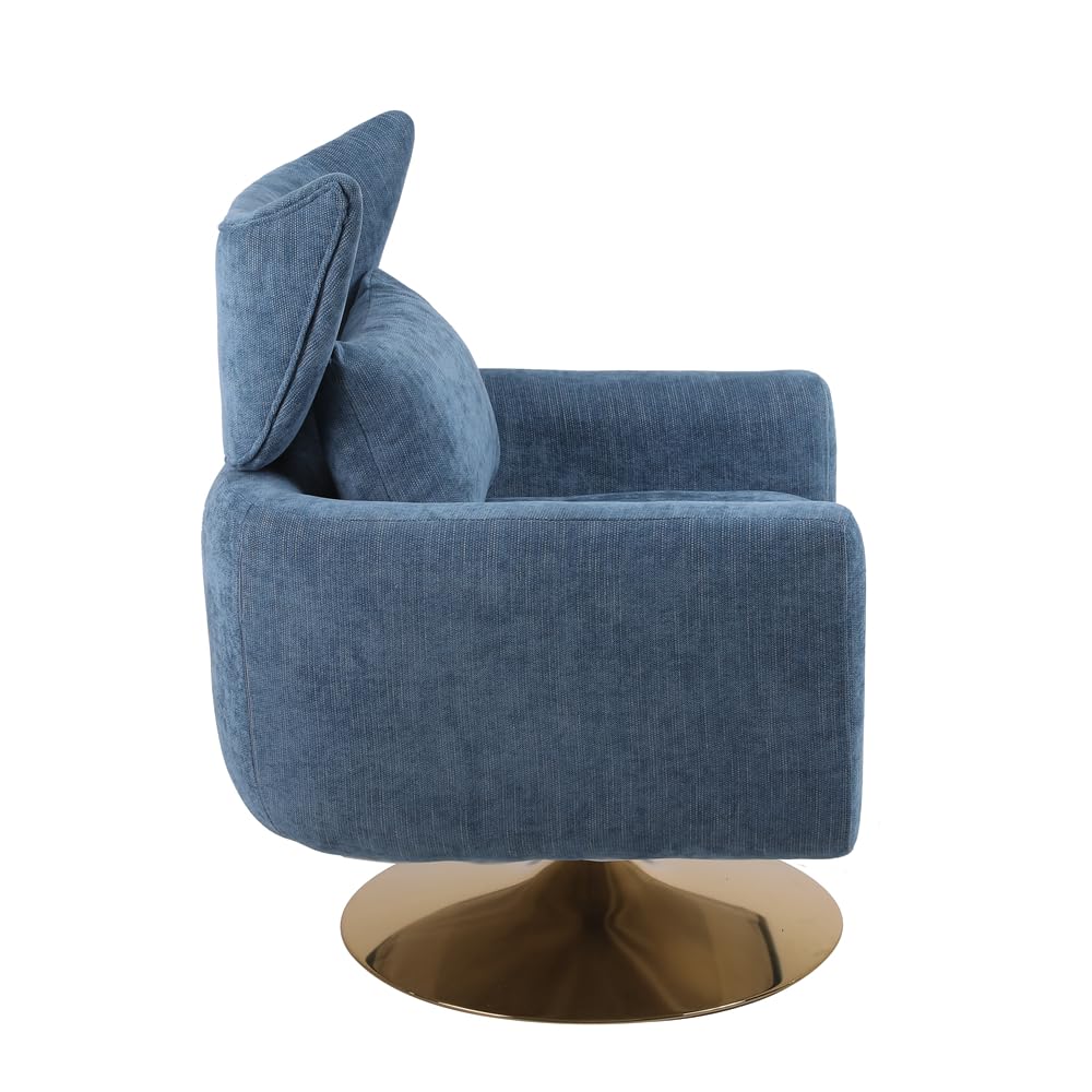 Modern Swivel Accent Chair with Pillow & Cushion - Ergonomic Linen Lounge Chair with Headrest & Curved Armrests - Comfortable Living Room & Bedroom Seating for Relaxing, Reading & Entertaining (Blue)
