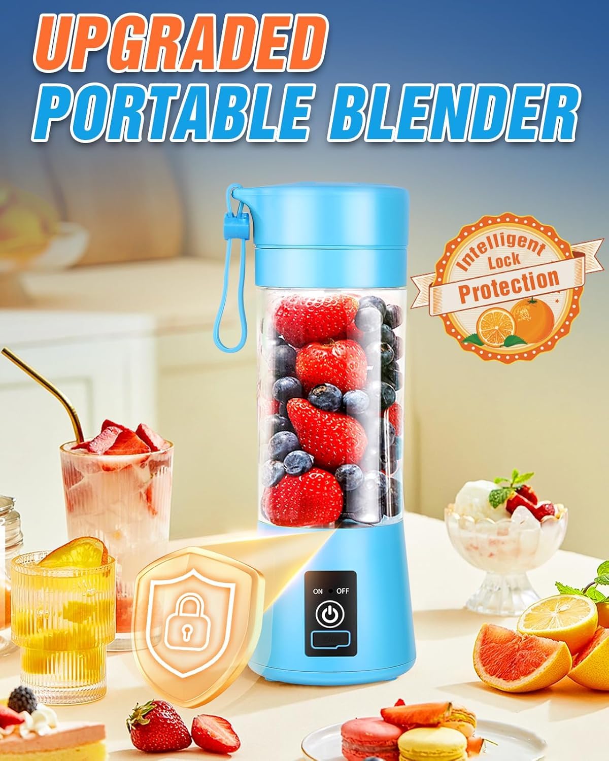 Portable USB Rechargeable Blender - 6 Blade Juicer Cup for Smoothies, Protein Shakes & Juicing - One Touch Operation - Ideal for Kitchen, Gym, Travel, Camping & Outdoor Activities