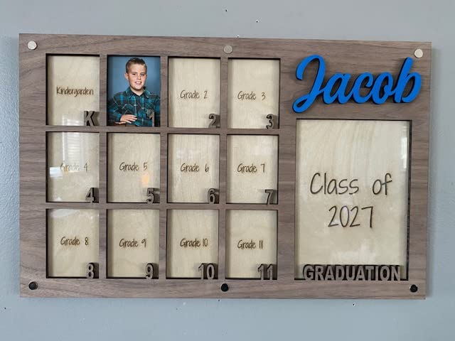 Personalized K-12 School Years Picture Frame - Wooden Walnut Photo Collage Frame for Grade School Memories | Perfect for Graduation Gifts & Home Decor