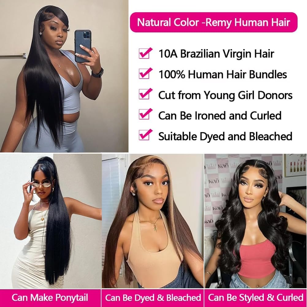 QinMei 100% Virgin Unprocessed Brazilian Straight Human Hair Weaves - 3 Bundles (10A Grade, Remy, Natural Black) 20/22/24 Inch for Hair Extensions & Styling - Perfect for Daily Wear, Parties & Special Occasions