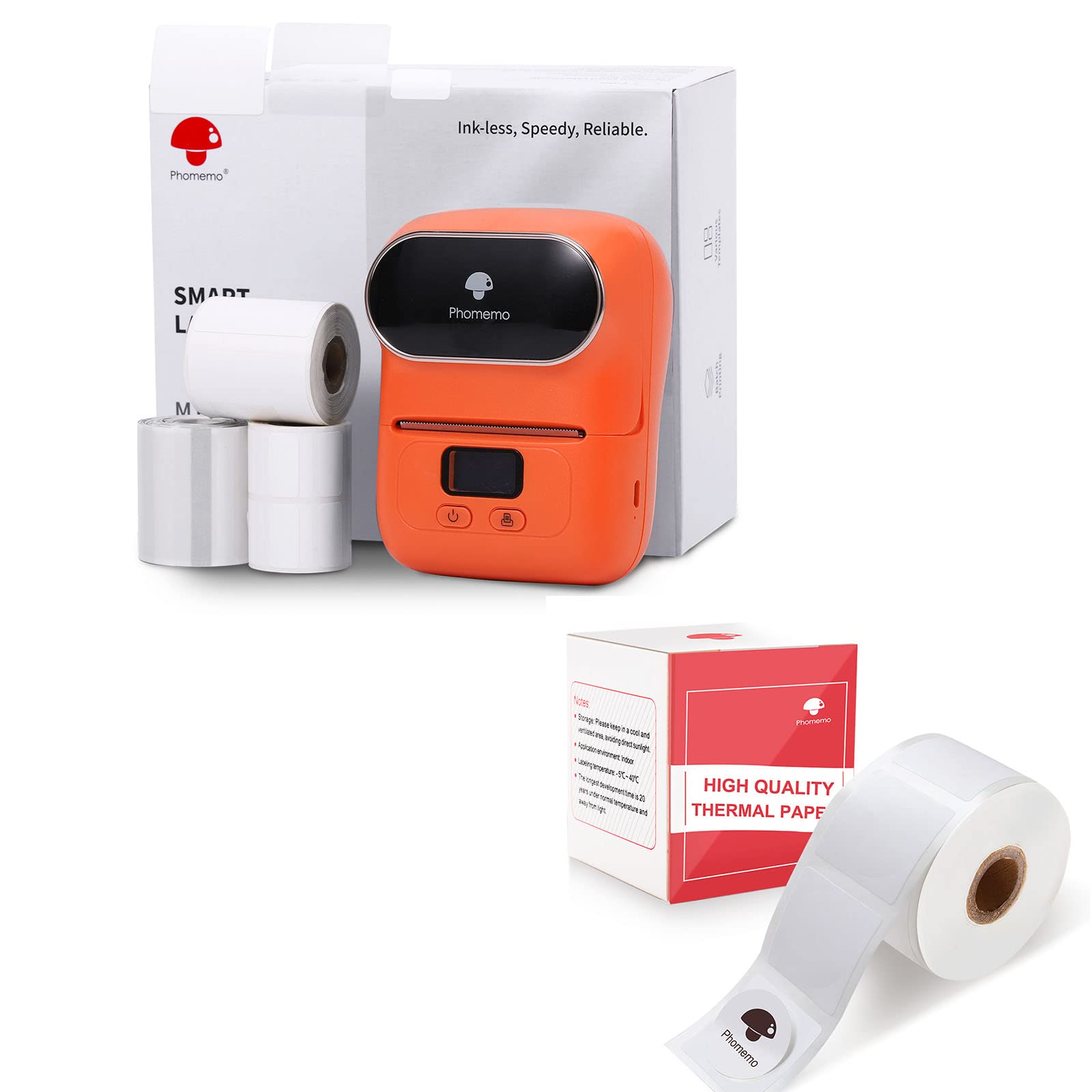 Phomemo M110S Bluetooth Thermal Label Printer - 20x20mm Label Maker for Barcode, Clothing & Jewelry | Compatible with Android & iOS | Perfect for Retail Stores, Mailing Services & Small Business Organization (Orange)