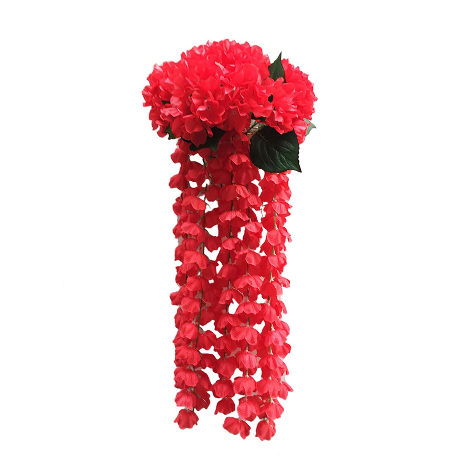 Artificial Violet Wisteria Flowers Hanging Basket Garland - Red Fake Flowers for Wall Decor, Wedding, Party, and Home Decoration