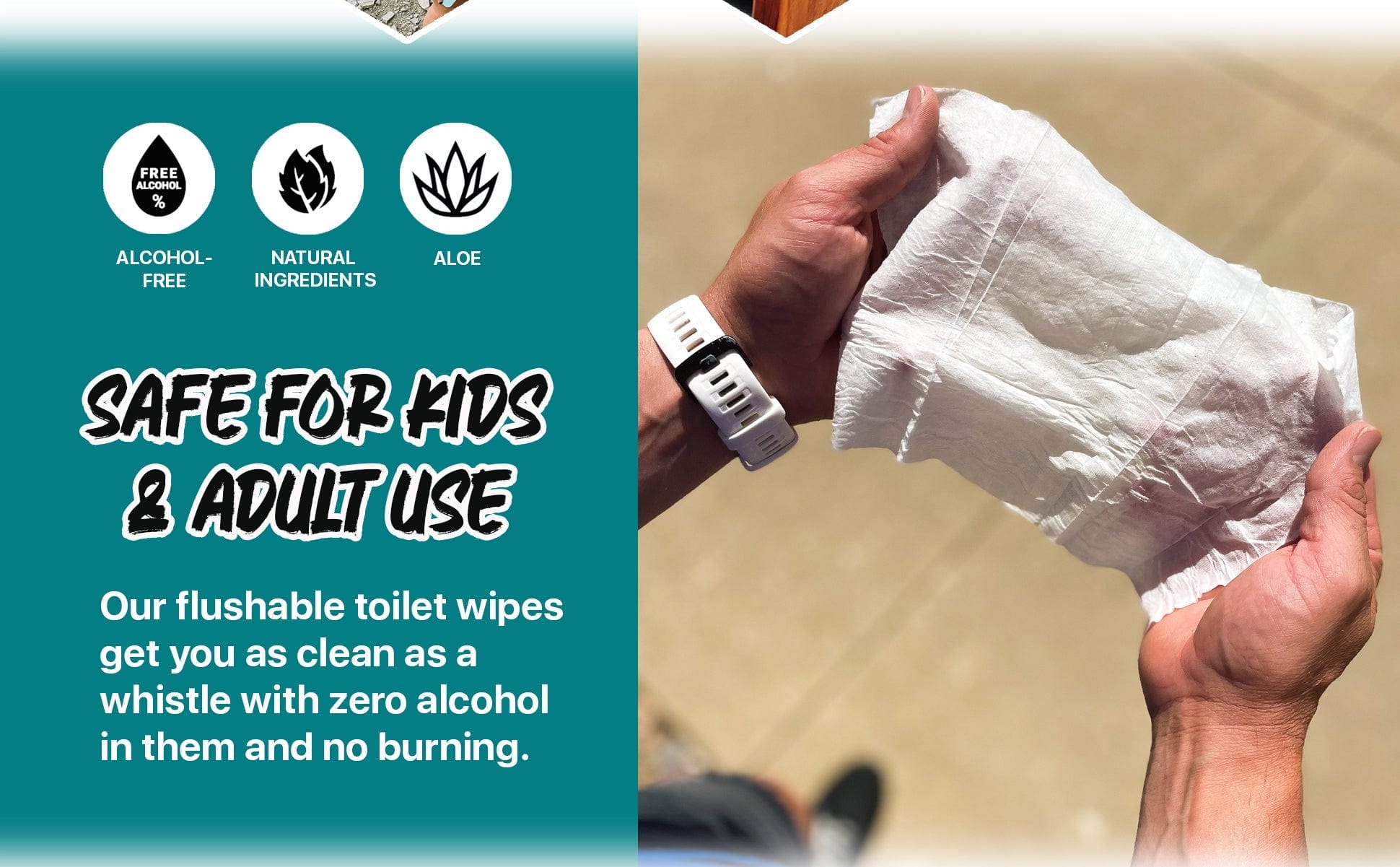 The Flusher 100 Pack - Premium Quality Flushable Wipes for Toilet & Bathroom Use - Gentle & Septic Safe for Adults & Kids - Ideal for Travel, Camping & Home Hygiene