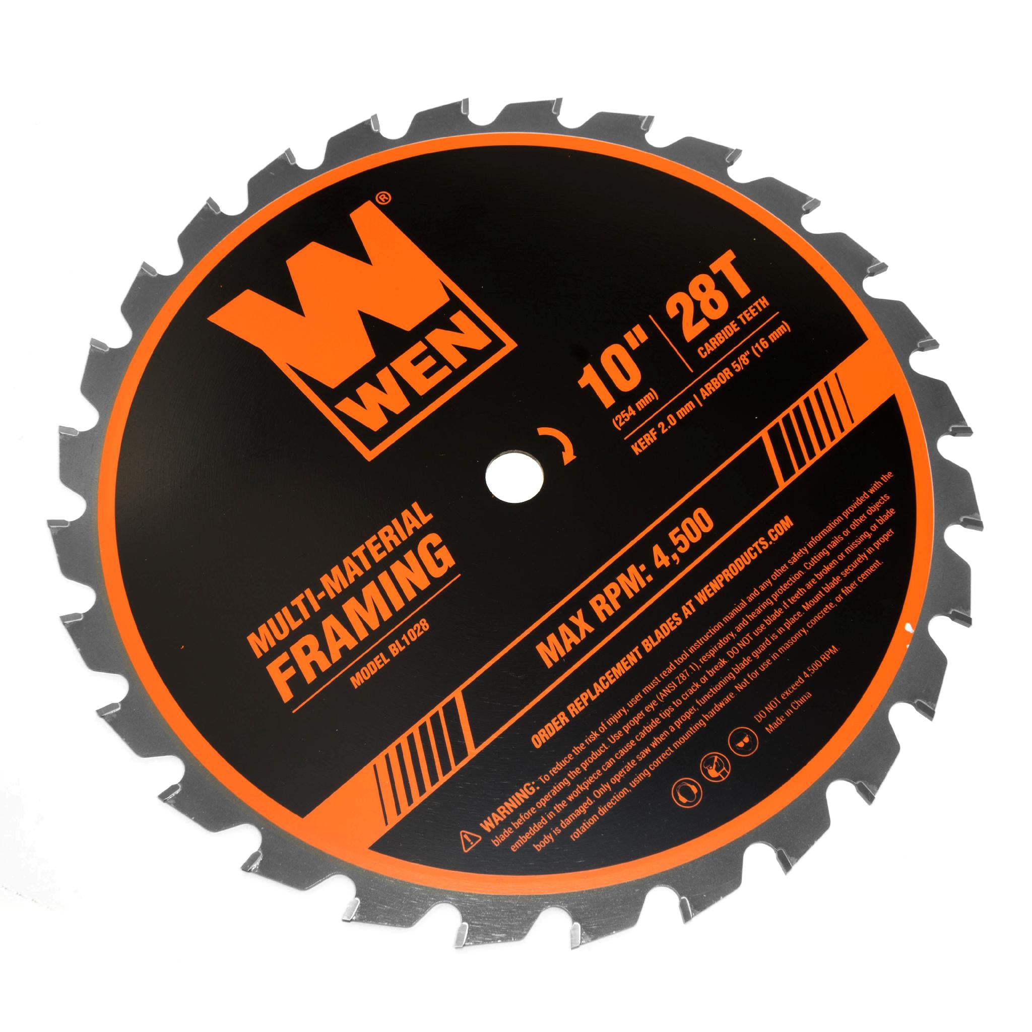 WEN BL1028 10-Inch 28-Tooth Carbide-Tipped Professional Multi-Material Framing Saw Blade - Perfect for Woodworking, Construction & DIY Projects