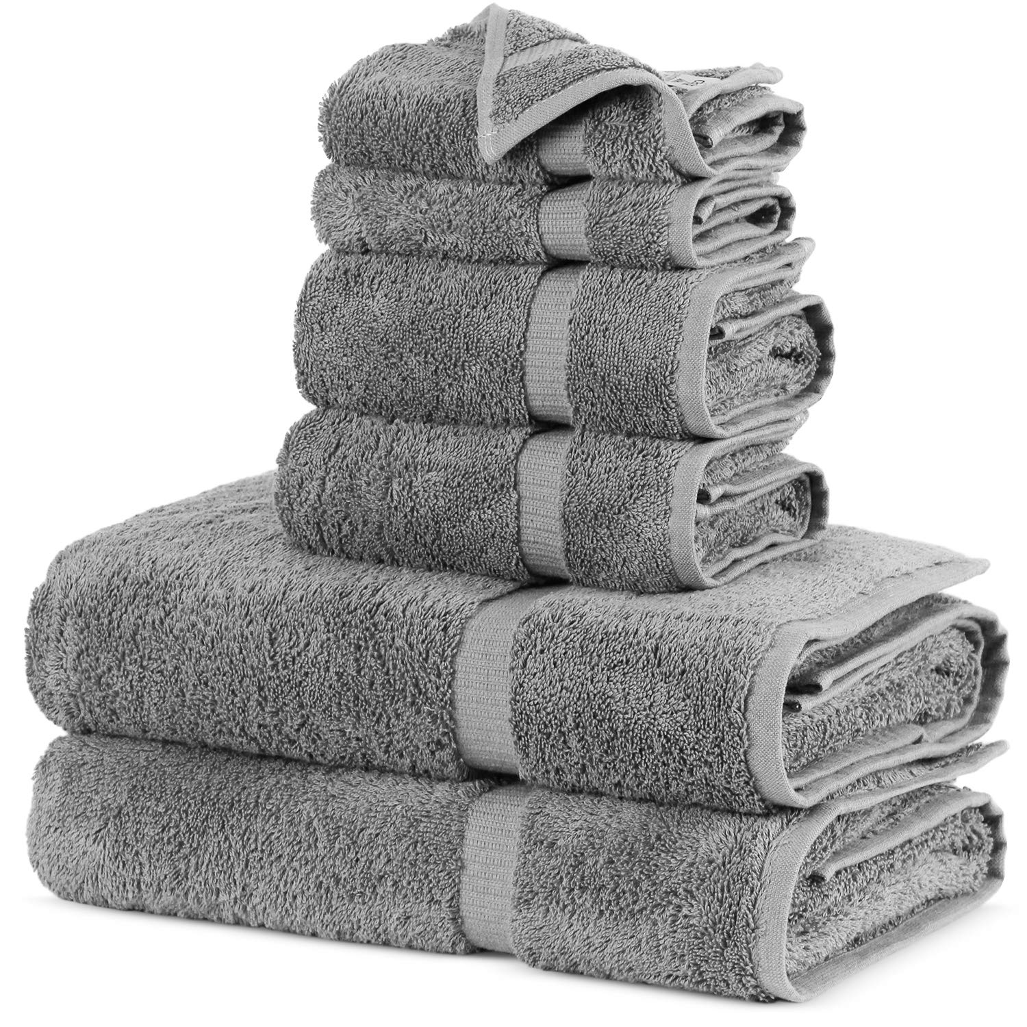 Premium 100% Cotton Turkish Towel Set - 6 Piece Bath Towels (Gray) | Soft, Absorbent & Quick-Drying | Perfect for Beach, Spa, Gym & Home Use