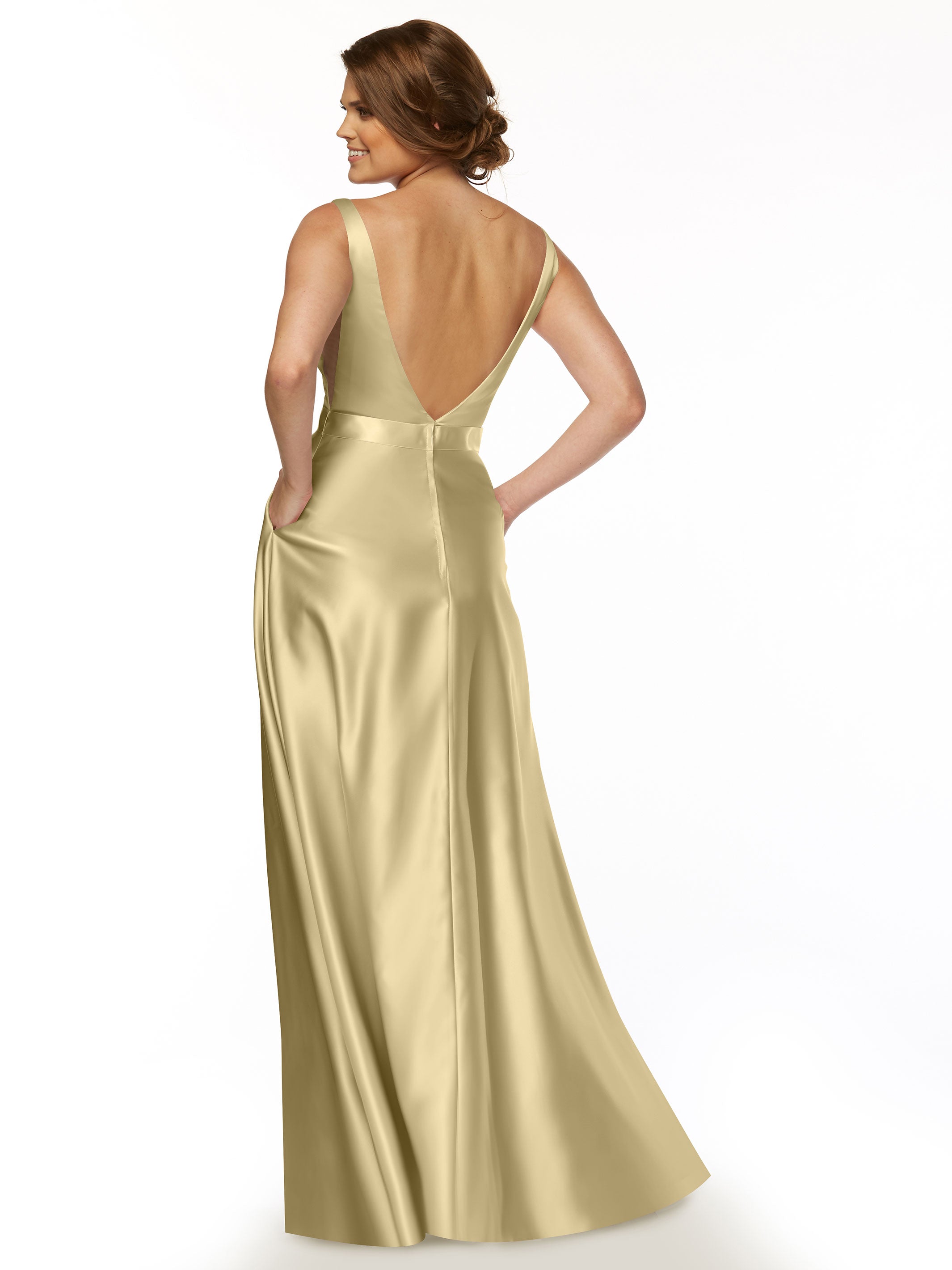 Elegant 80118 Satin A-Line Bridesmaid Dress with V-Neckline & Waist Sash - Perfect for Weddings, Formal Events & Special Occasions