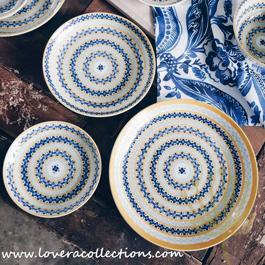 Awasaka Japan Blue & Yellow Floral Tea & Dinnerware Set - Elegant Japanese Ceramic Cups, Plates & Serving Dishes for Afternoon Tea, Dinner Parties & Home Decor