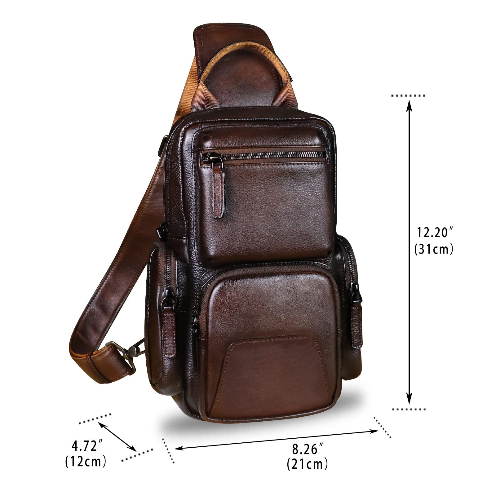 IVTG Genuine Leather Crossbody Sling Bag - Vintage Handmade Chest Shoulder Backpack for Hiking, Motorcycle & Casual Use (Coffee Brown)