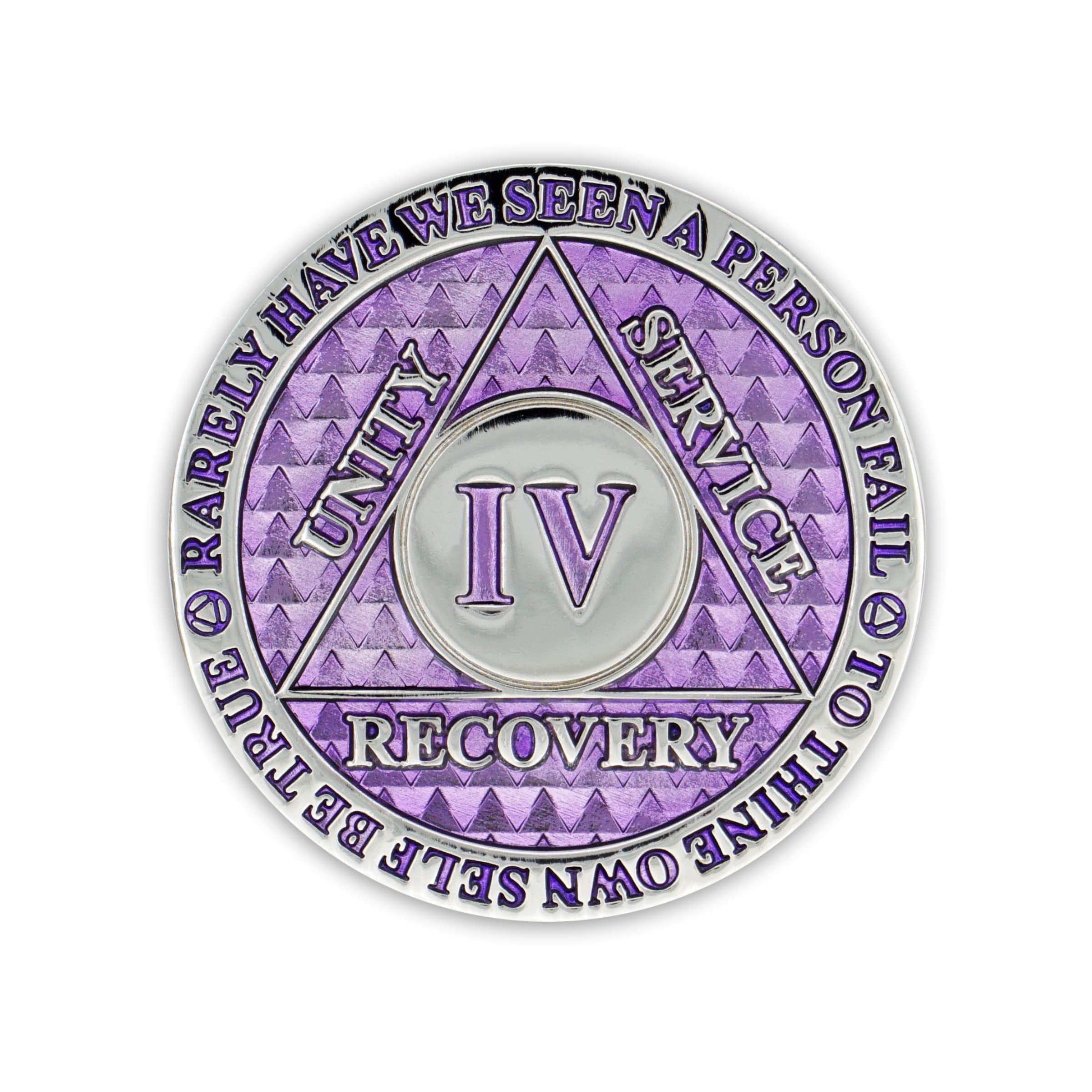 4 Year Sobriety Coin - AA Recovery Chip for Addiction Anniversary | Thick Triplate Token in Lavender | Motivational Gift for Alcoholics Anonymous, 12 Step Programs & Celebrating Milestones