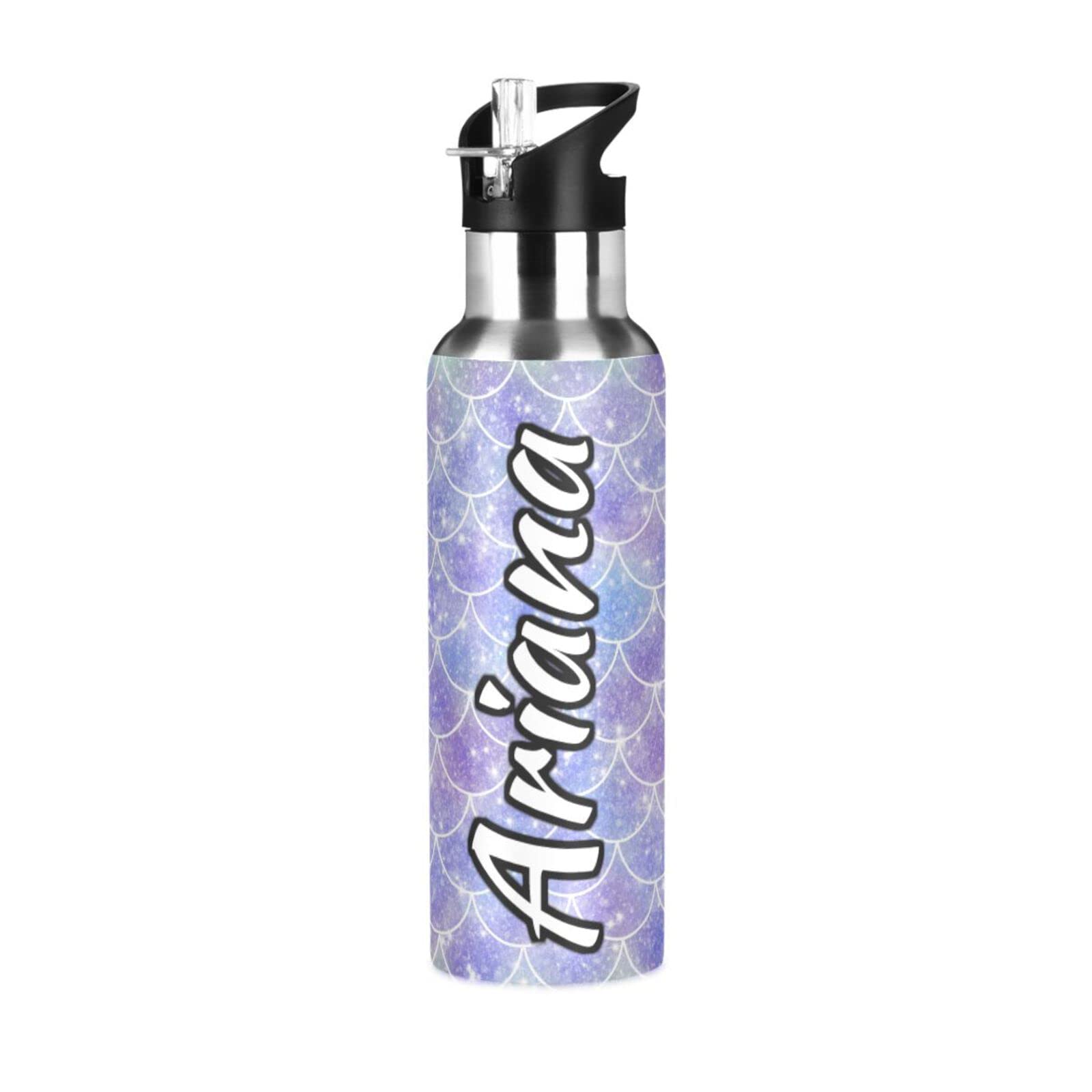 Personalized 20oz Insulated Mermaid Scales Water Bottle with Straw Lid - Custom Reusable Sports Bottle for Hiking, Gym, Yoga & Outdoor Activities