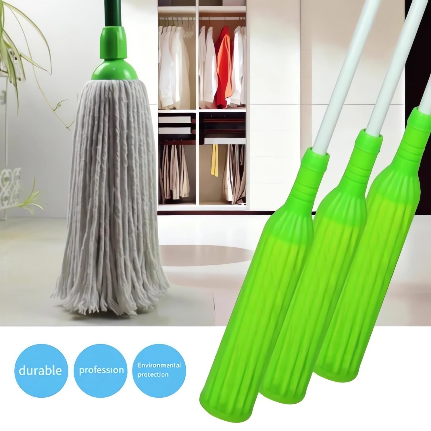 2 in 1 Spin Mop and Bucket System with Wringer - 360 Degree Rotating Microfiber Floor Mop for Wet & Dry Cleaning - Perfect for Bathroom, Kitchen, Tile, Hardwood Floors and Wall Cleaning (Green)